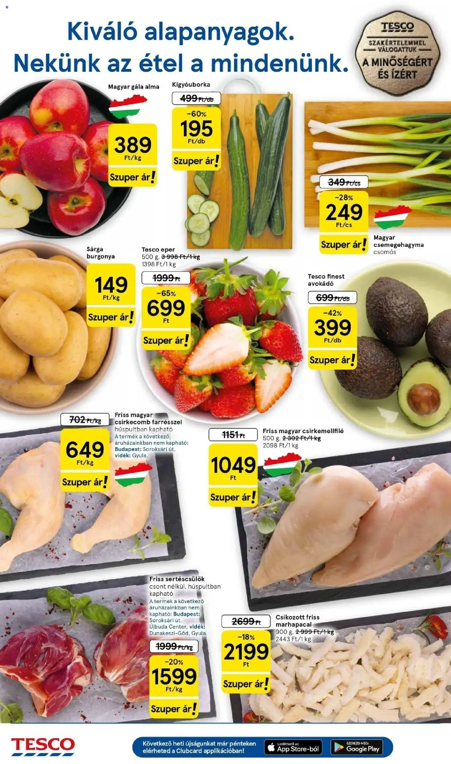 Tesco akciós ujság - amely érvényes a következő dátumtól: 23.04.2026 | Oldal: 2 | Termékek: Burgonya, Alma, Eper, Csirkecomb