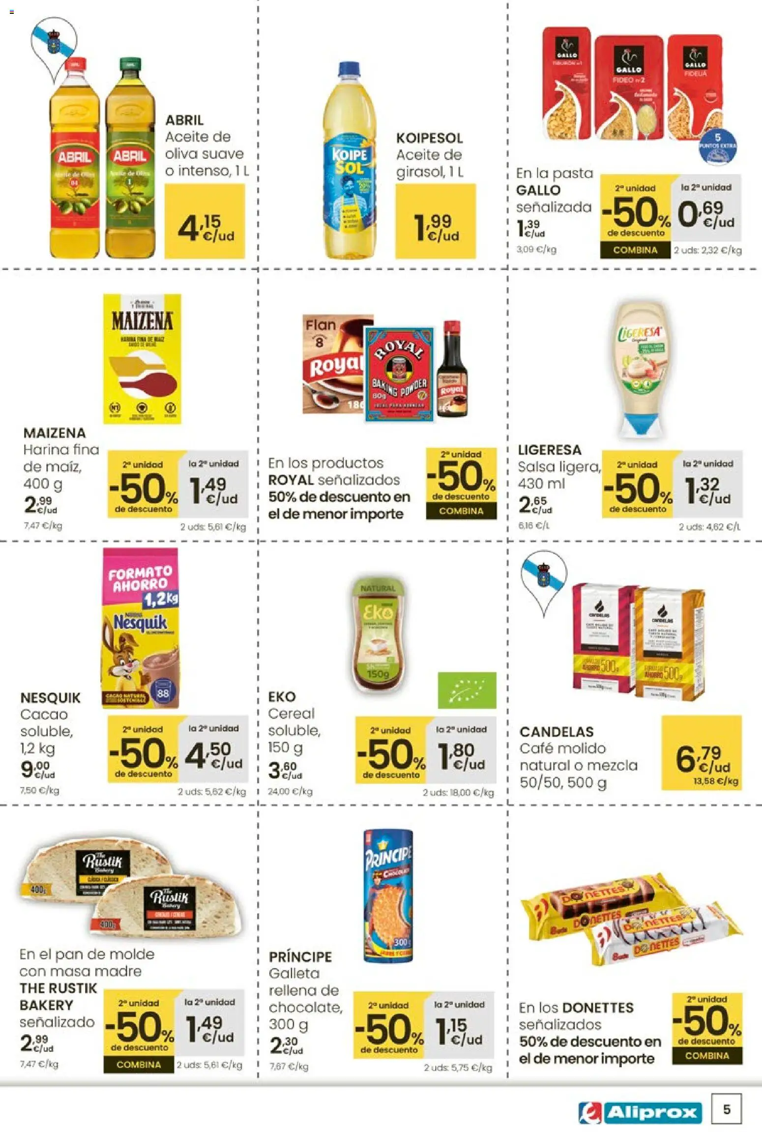 Eroski - Carnaval del ahorro │ válido desde el 12.02.2026 | Página: 5 | Productos: Aceite, Café, Pasta, Φρυγανιές σικάλεως