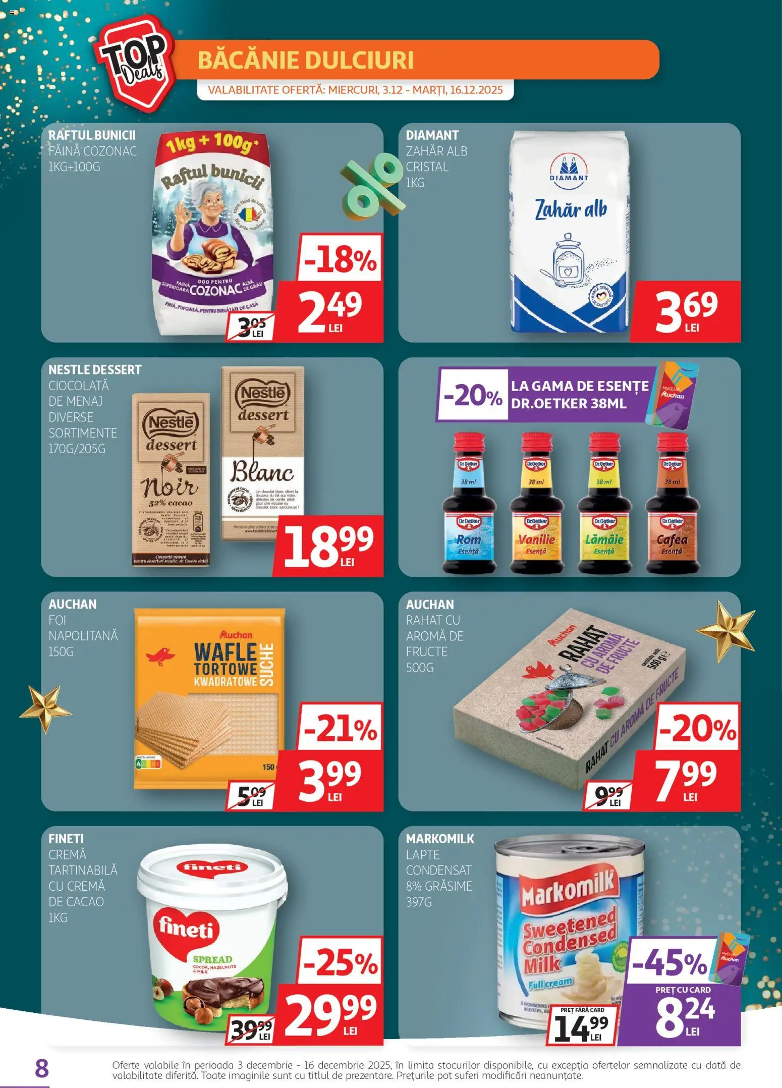 Noul catalog Auchan – valabil de la 03.12.2025 | Pagină: 8 | Produse: Lapte, Cremă, Făină, Zahăr