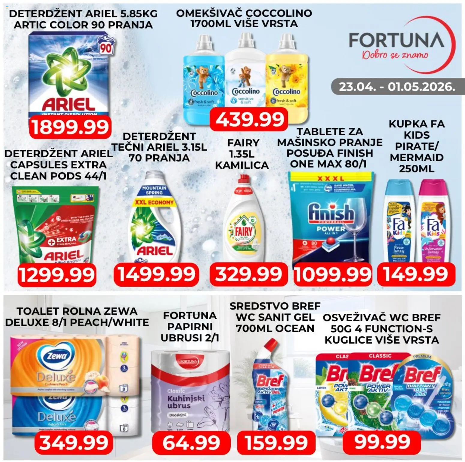 Fortuna Market katalog - važi od 23.04.2026 | Strana: 6 | Proizvode: Deterdžent, Ariel, Finish, Coccolino