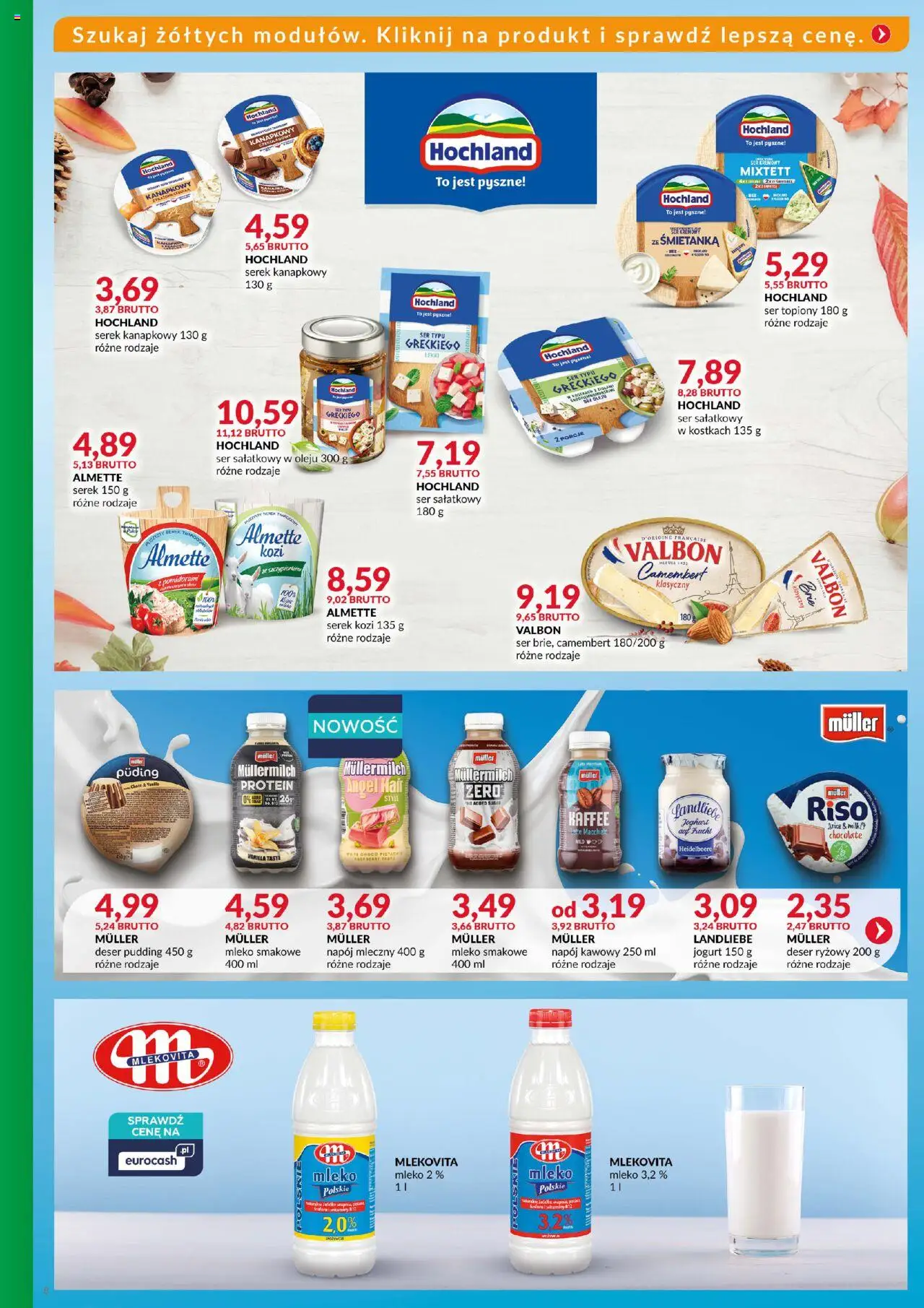 Eurocash Gazetka - Katalog Artykułów Spożywczych od 19.10.2025 | Strona: 8 | Produkty: Serek kanapkowy, Ser topiony, Serek, Mleko