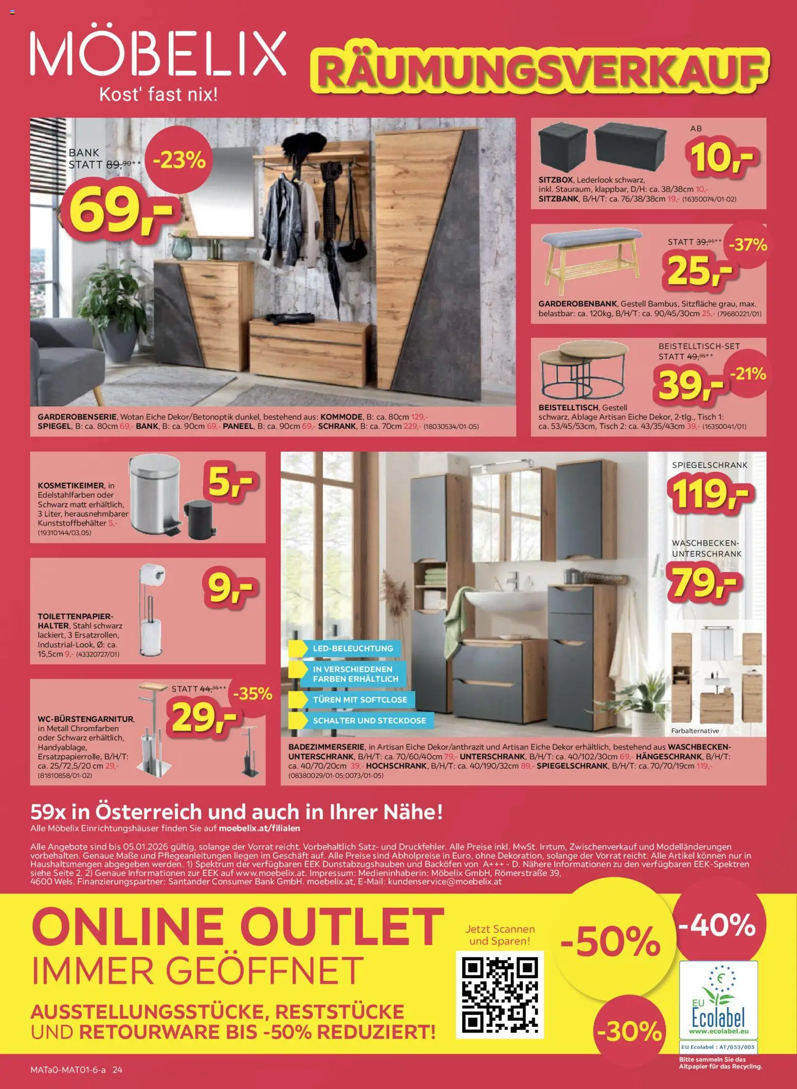 Möbelix Räumungs-Verkauf gültig ab 22.12.2025 | Seite: 24 | Produkte: Tisch, Steckdose, Waschbecken
