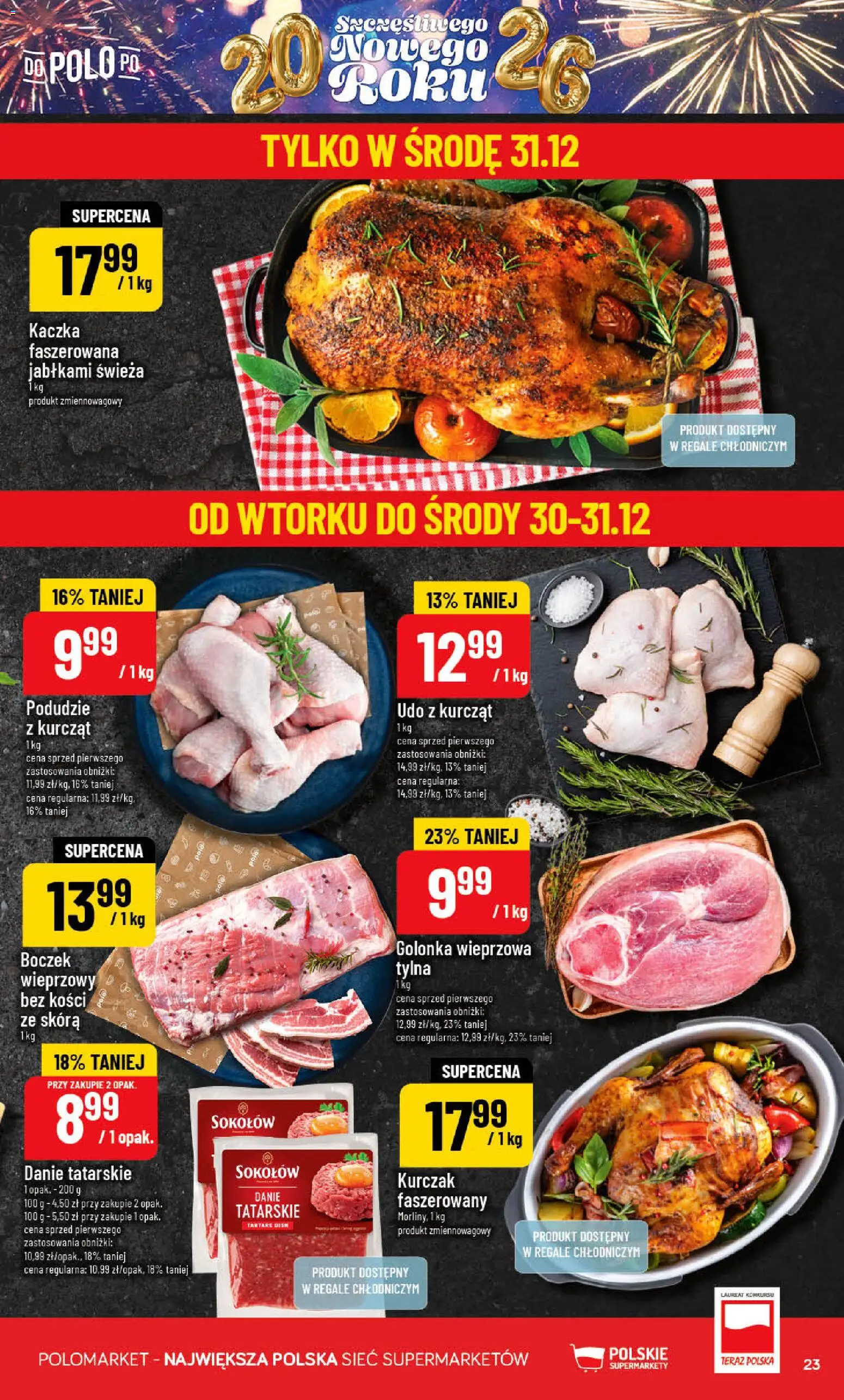 POLOmarket Gazetka od 27.12.2025 | Strona: 23 | Produkty: Kurczak, Kaczka, Golonka wieprzowa, Boczek
