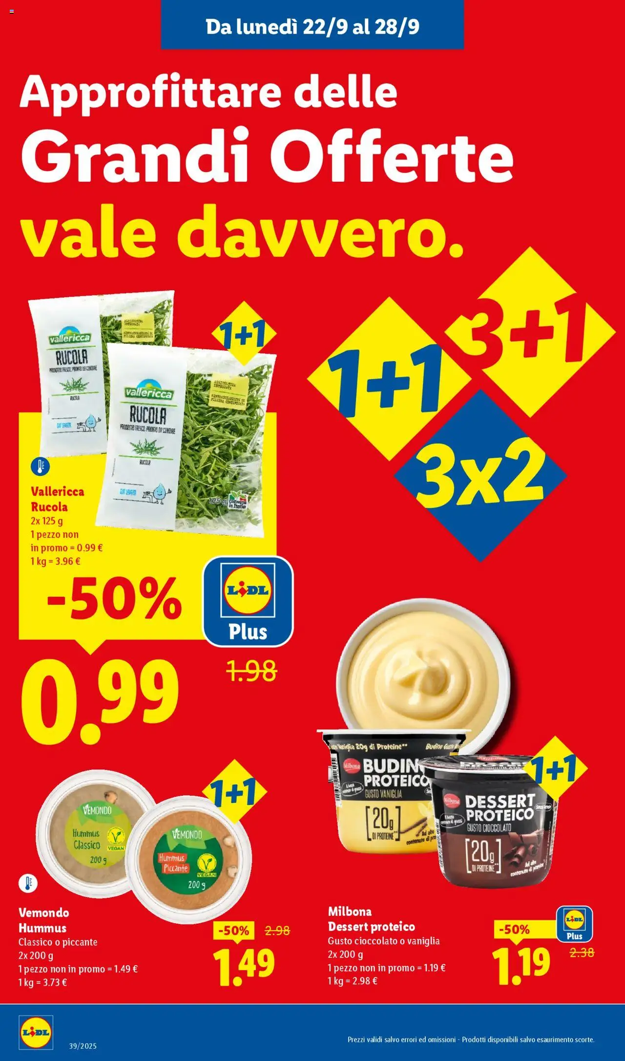 Volantino Lidl del 22.09.2025 | Pagina: 12 | Prodotti: Rucola, Hummus, The, Budino