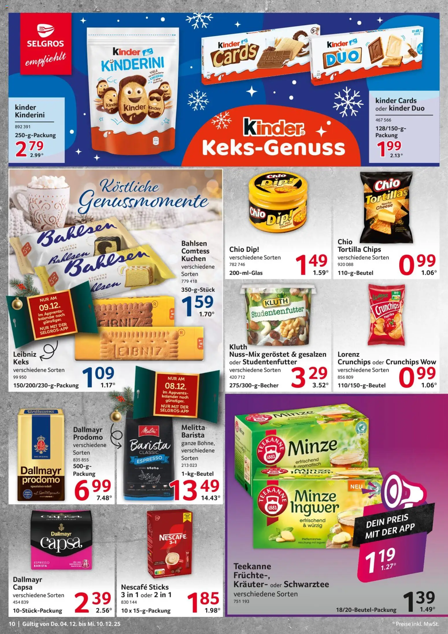 Selgros Prospekt 	 – gültig ab 04.12.2025 | Seite: 10 | Produkte: Melitta, Nescafe, Chio tortillas, Kuchen