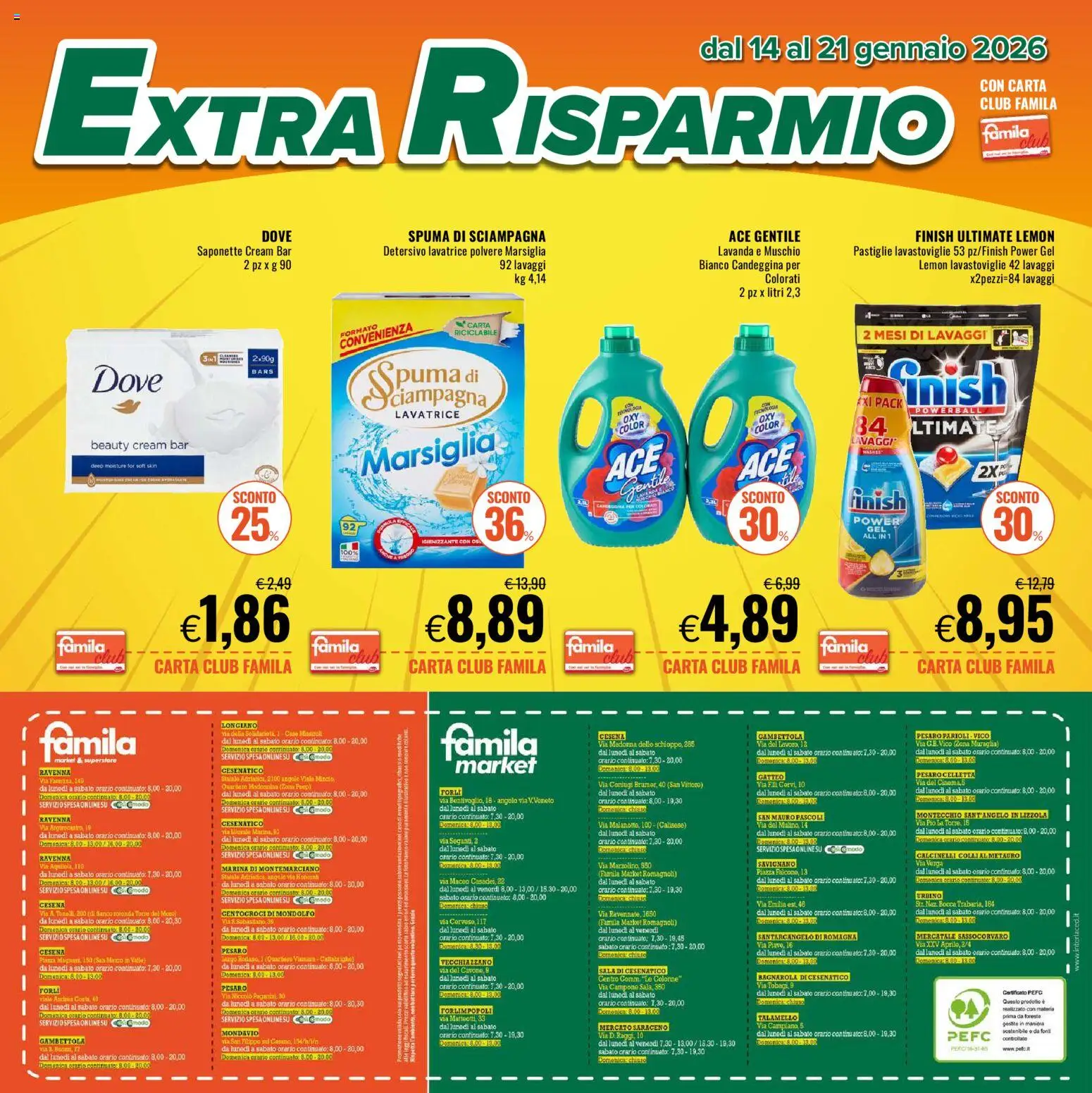Volantino Famila del 14.01.2026 | Pagina: 4 | Prodotti: Candeggina, Lavatrice, Lavastoviglie, Lavanda