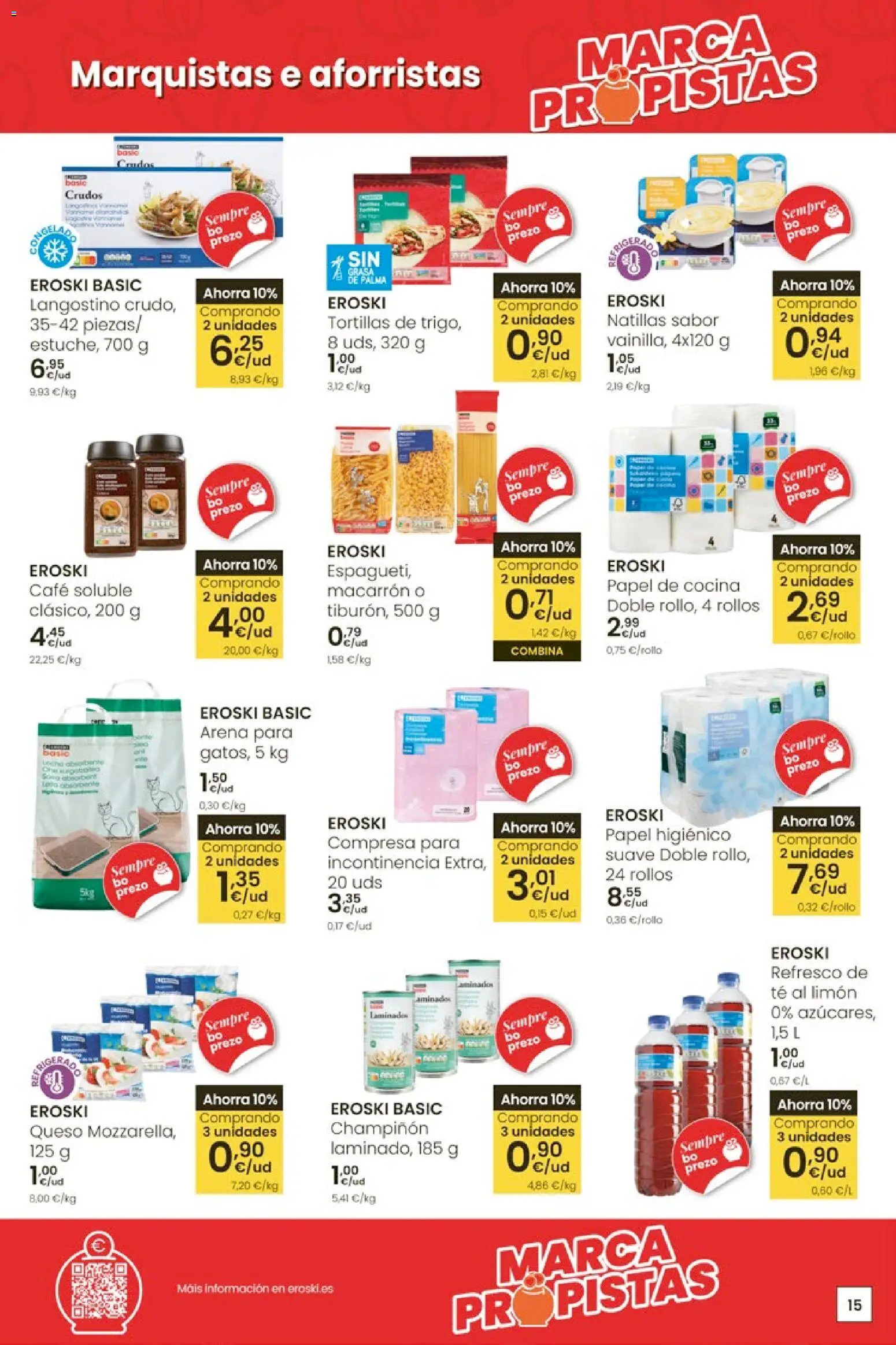 Eroski - Quieres ahorrar conmigo │ válido desde el 26.03.2026 | Página: 15 | Productos: Queso, Té, Μηχανή καφέ, Langostino