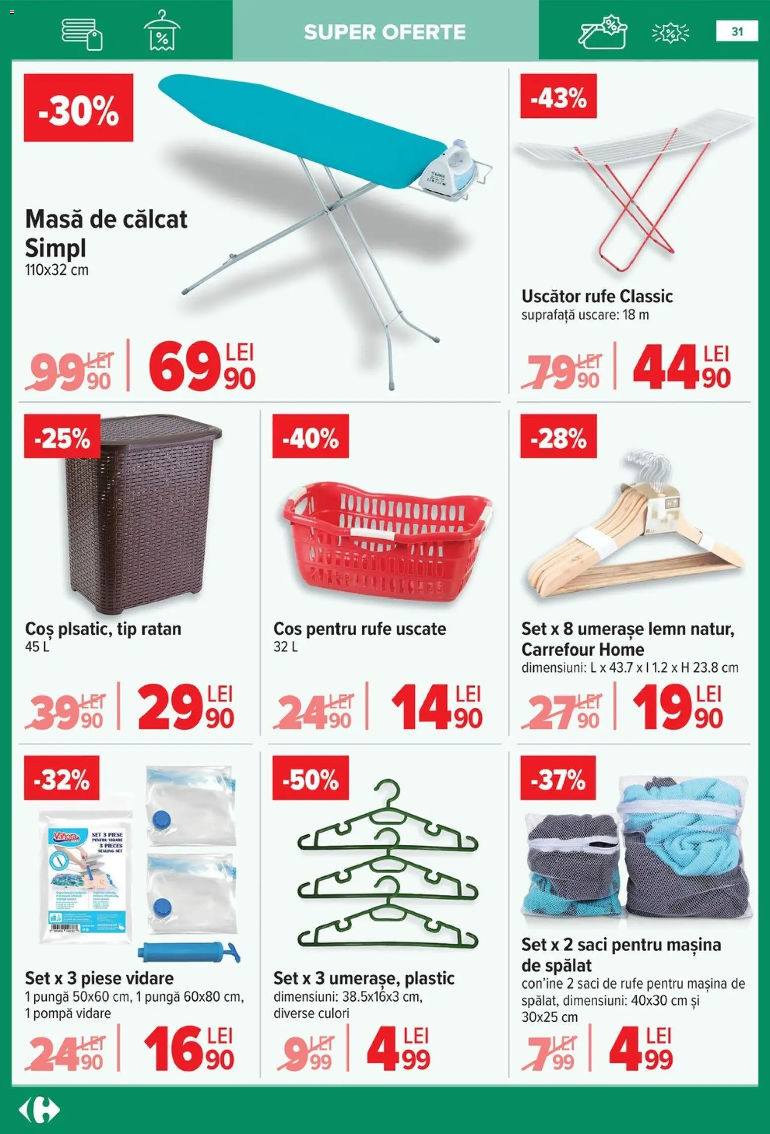 Noul catalog Carrefour – valabil de la 14.01.2026 | Pagină: 31 | Produse: Pungă, Coș, Uscător rufe, Masă de călcat