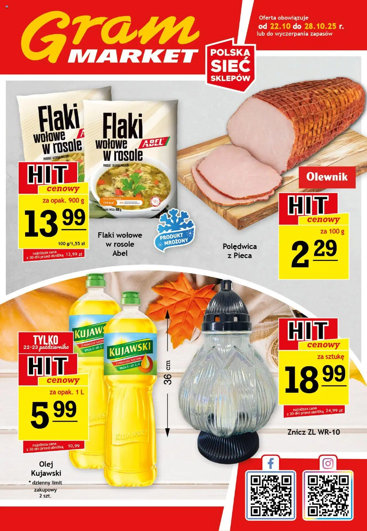 Gram Market Gazetka od 22.10.2025 | Strona: 1 | Produkty: Flaki, Olej kujawski, Olej, Flaki wołowe
