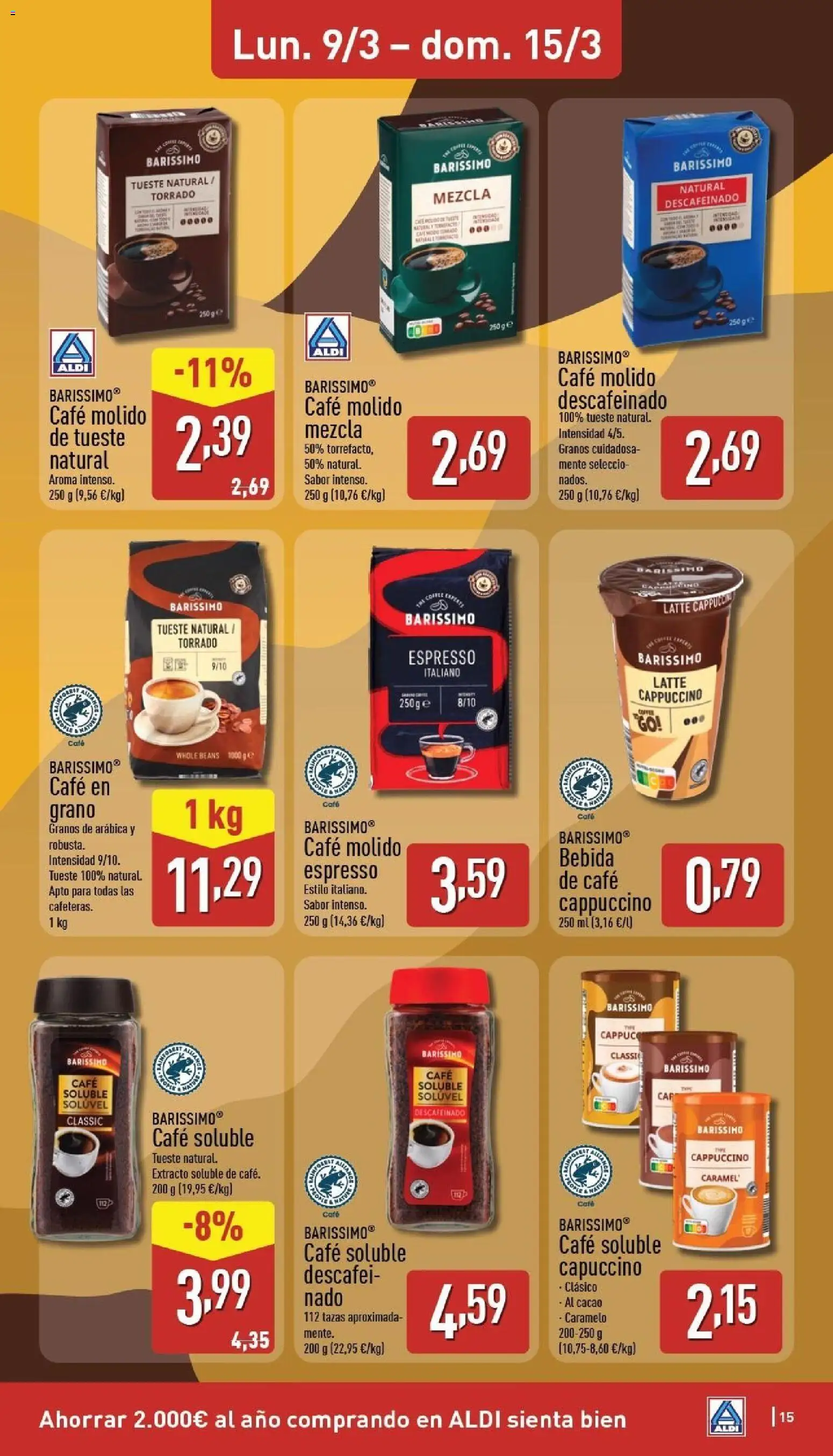 Aldi folleto Península │ válido desde el 09.03.2026 | Página: 15 | Productos: Λάστιχο, Café, Café molido, Φρυγανιές σικάλεως