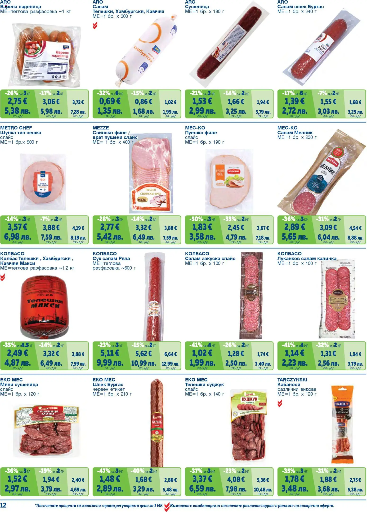 {H1} | Страница: 12 | Продукти: Салам, Шунка, Свинско, Филе