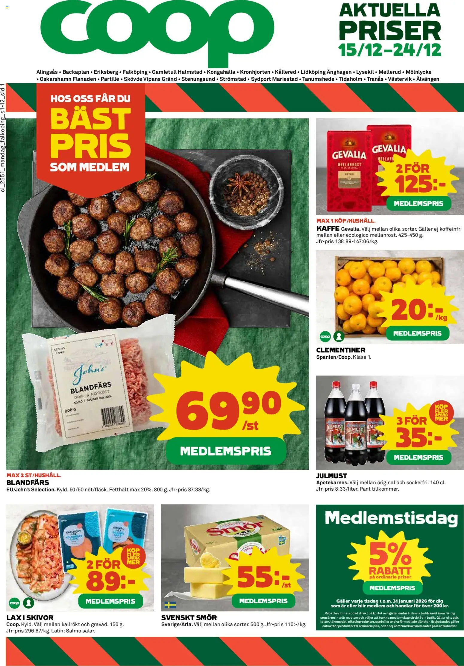 Coop reklamblad aktuell från 15.12.2025 | Sida: 1 | Produkter: Galler, Blandfärs, Smör, Nötkött