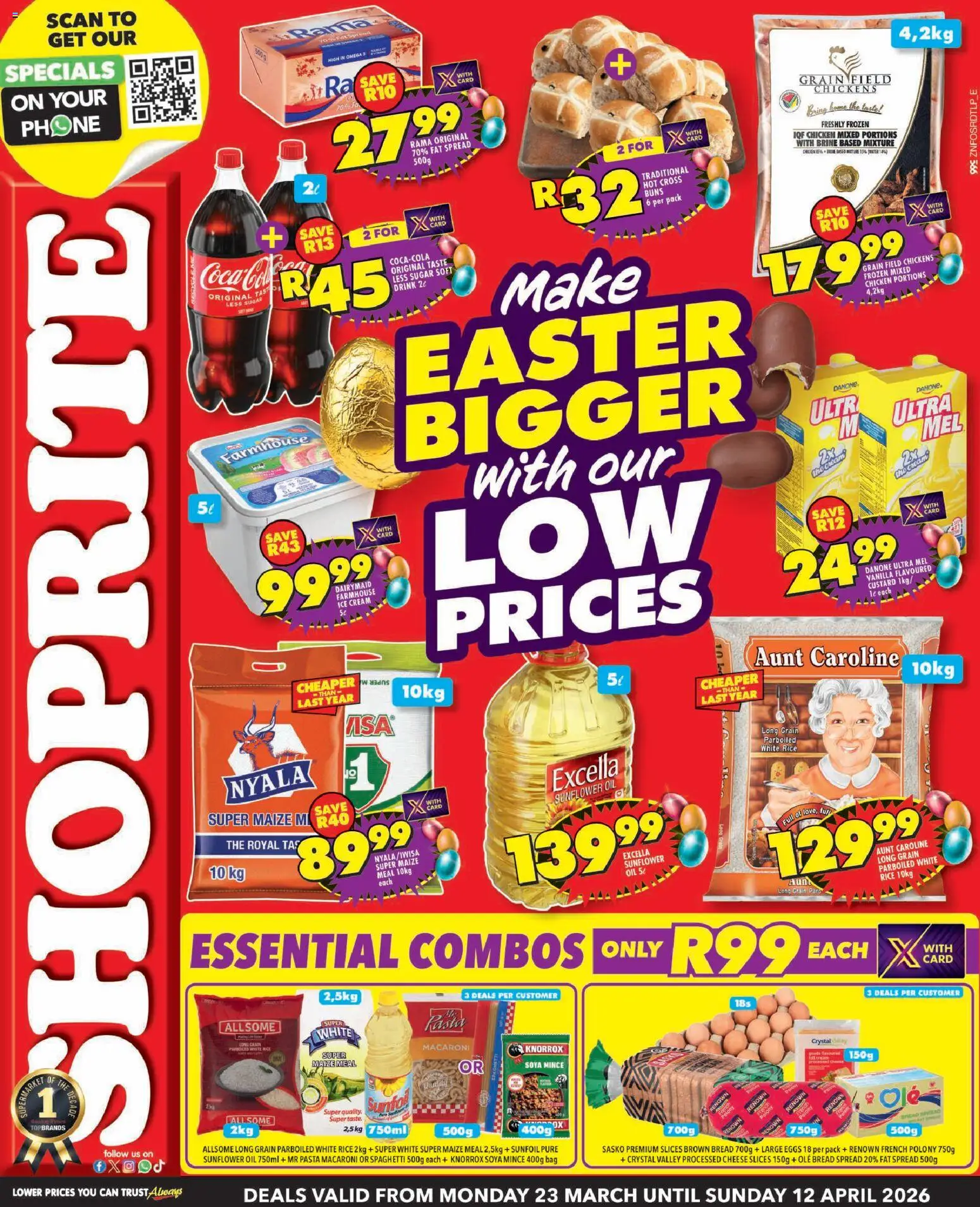New Shoprite catalogue – valid from 23.03.2026 | Page: 1 | Products: Maize meal, Bread, Polony, Pasta