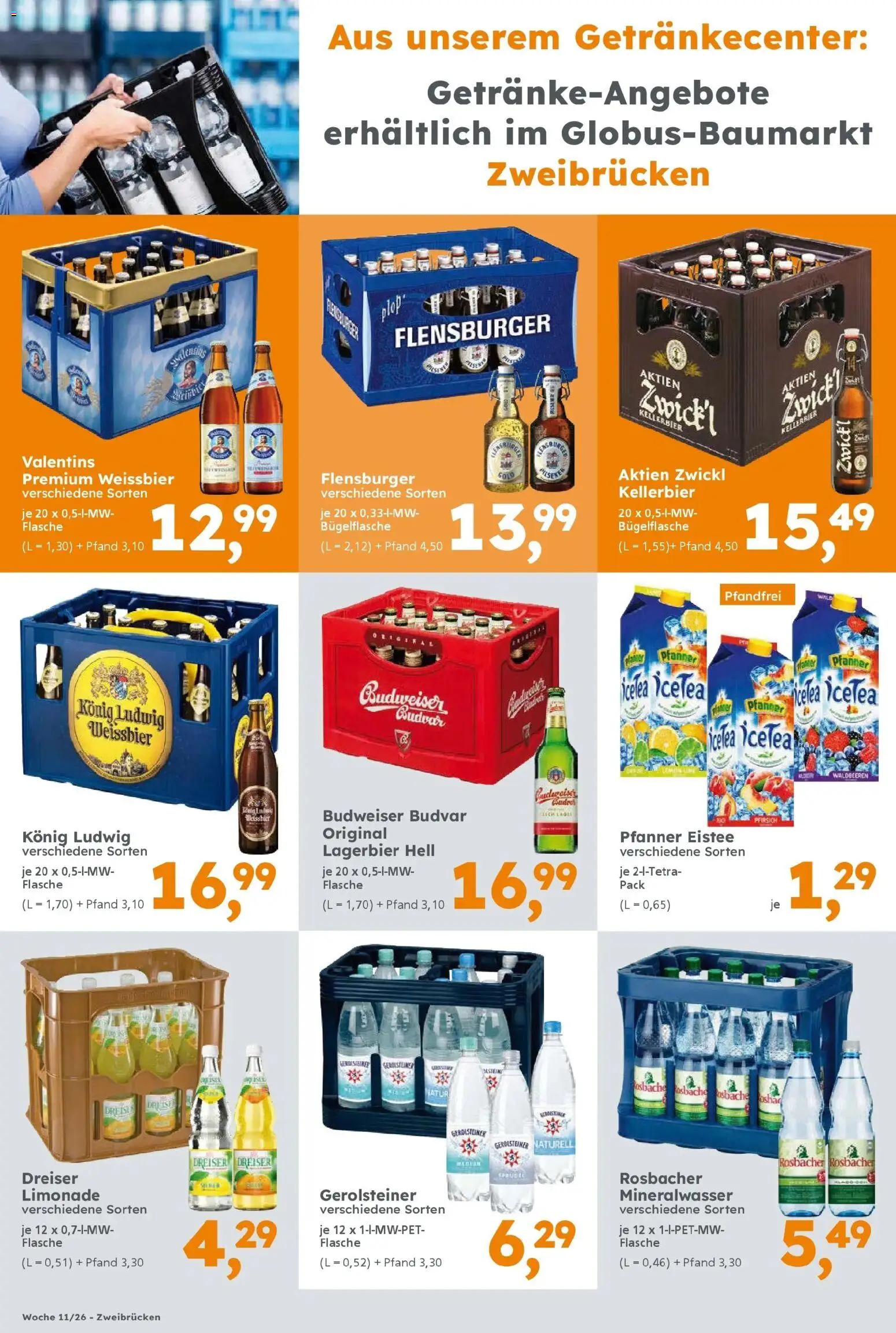 Globus Baumarkt Prospekt Homburg	 – gültig ab 09.03.2026 | Seite: 16 | Produkte: Limonade, Pfanner eistee, Mineralwasser, Gerolsteiner