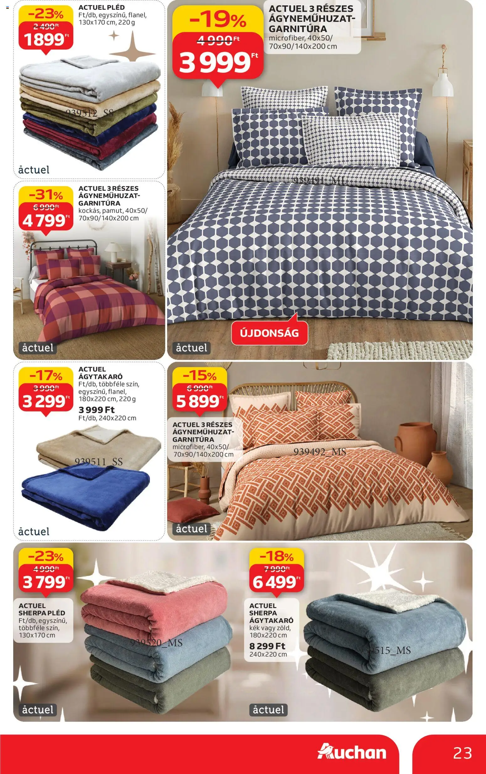 Auchan akciós ujság - amely érvényes a következő dátumtól: 24.12.2025 | Oldal: 23 | Termékek: Ágyneműhuzat, Pléd, Ágytakaró