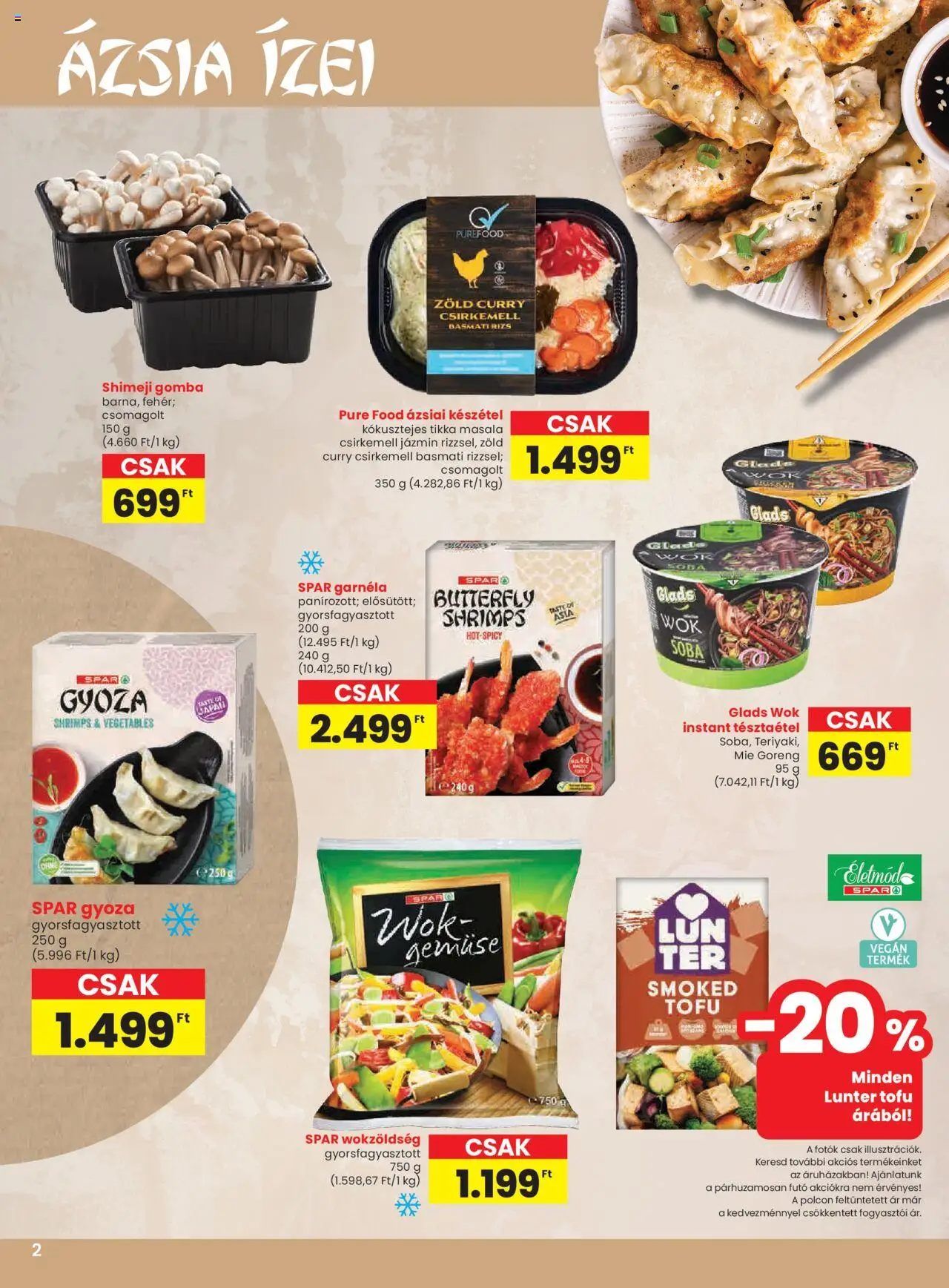 Spar akciós ujság - amely érvényes a következő dátumtól: 02.10.2025 | Oldal: 2 | Termékek: Tofu, Gomba, Garnéla, Csirkemell