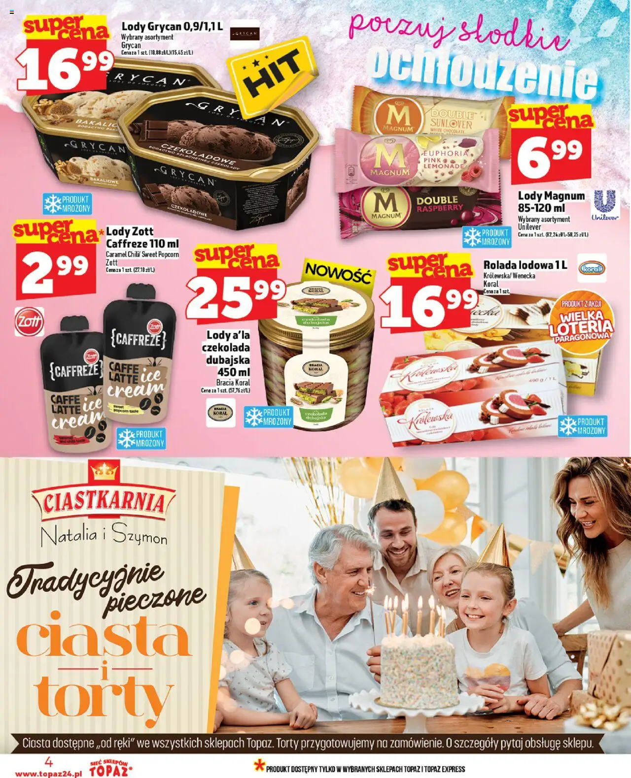 Topaz Gazetka od 21.08.2025 | Strona: 4 | Produkty: Rolada, Popcorn, Lody Magnum, Lody