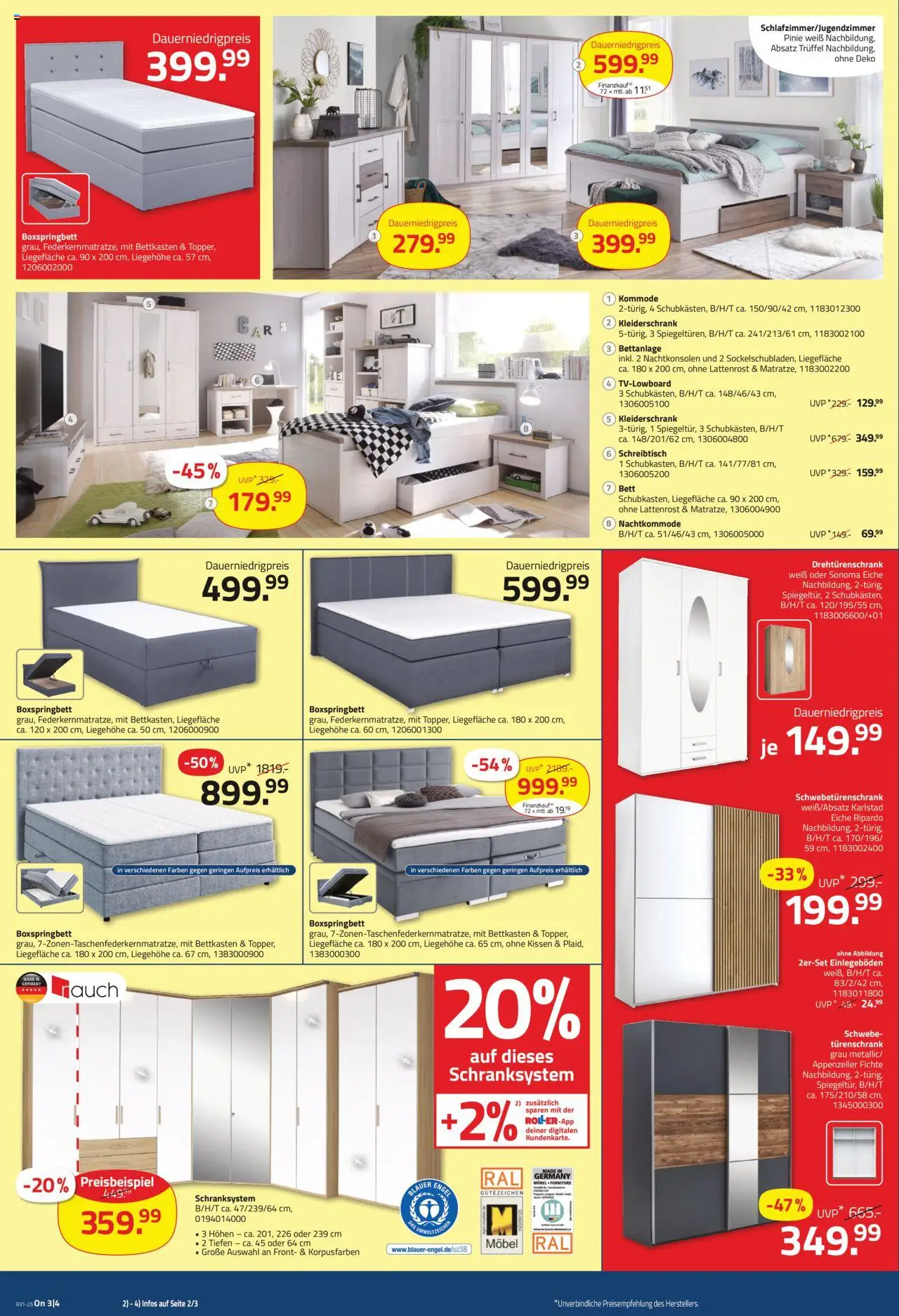 Roller Prospekt 	 - gültig ab dem 28.07.2025 | Seite: 4 | Produkte: Kissen, Kommode, Schwebetürenschrank, Boxspringbett