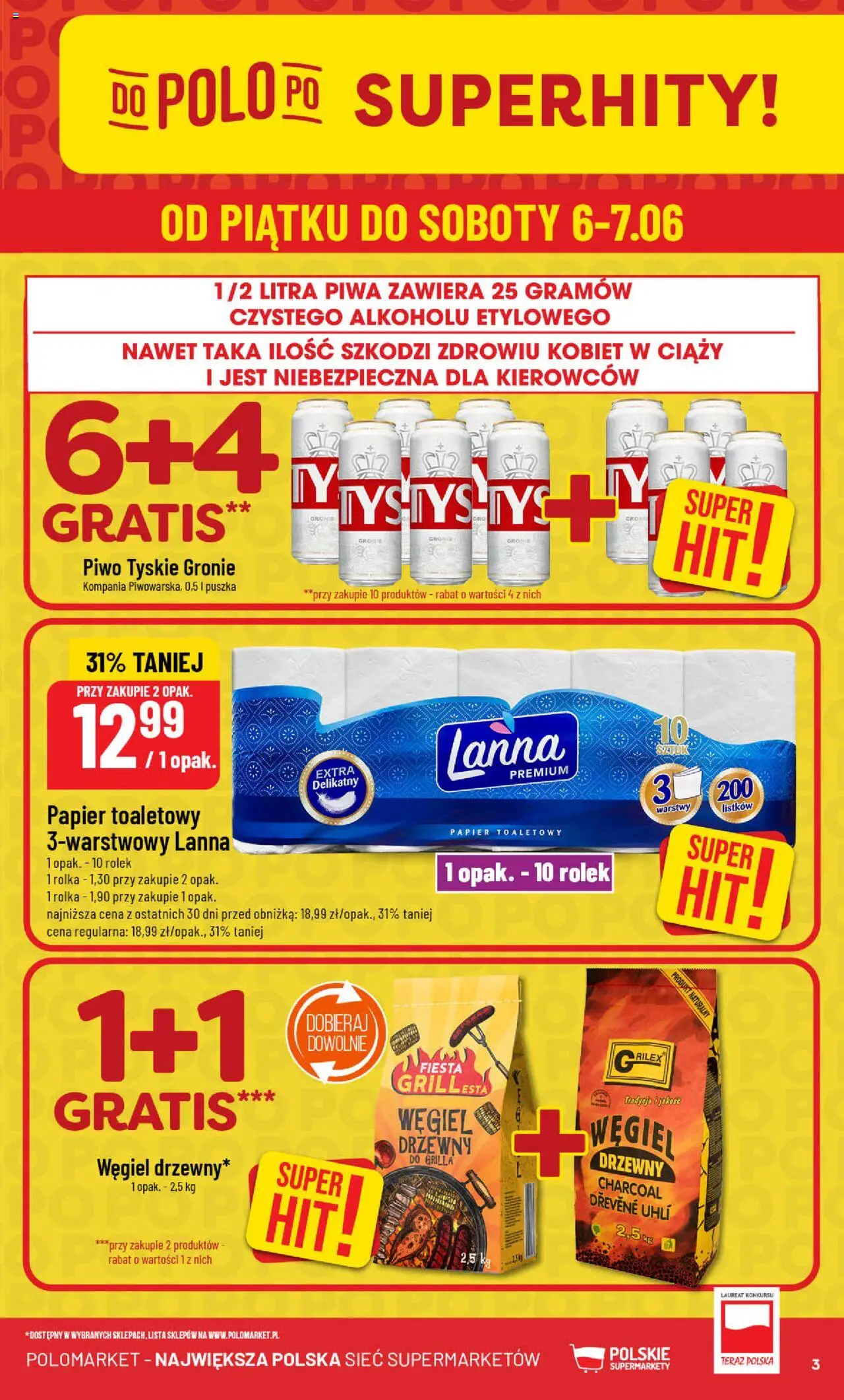POLOmarket Gazetka od 04.06.2025 | Strona: 3 | Produkty: Papier toaletowy, Tyskie, Piwo