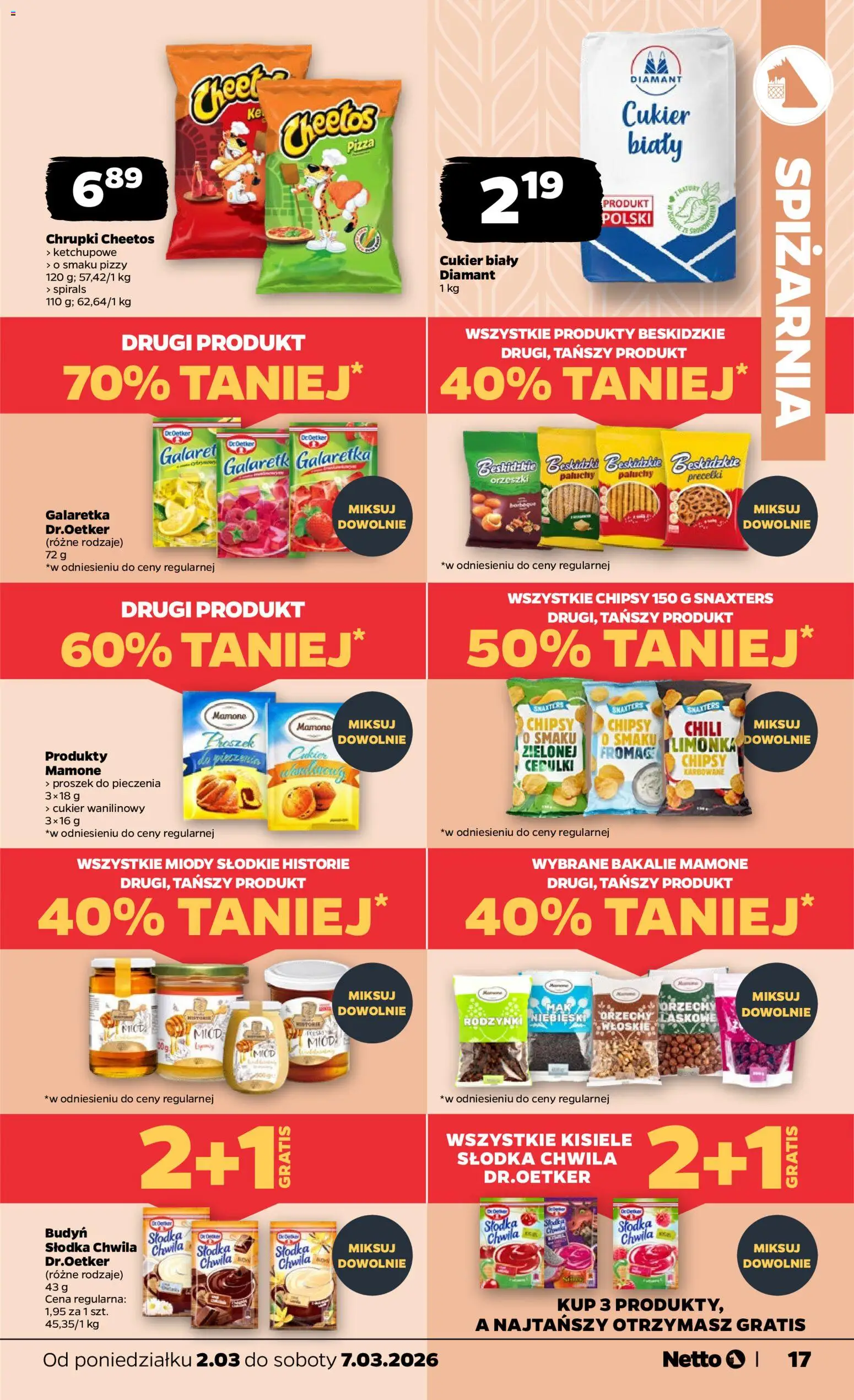 Netto gazetka od poniedziałku spożywcza od 02.03.2026 | Strona: 17 | Produkty: Chili, Cukier biały, Pizza, Rodzynki