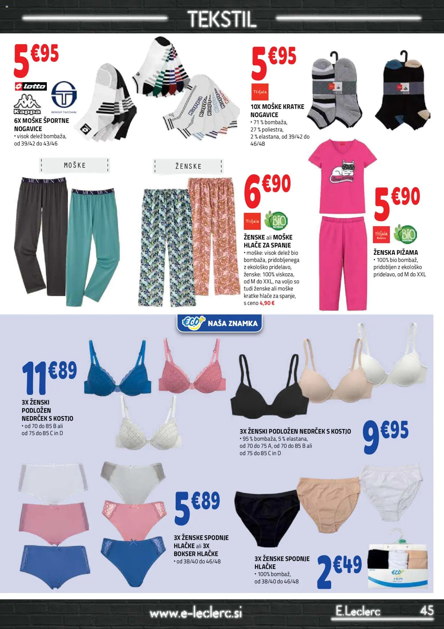 Novi E.leclerc katalog ponudbe – veljaven od 25.03.2026 | Stran: 45 | Izdelki: Pižama, Hlace, Kratke hlace, Nogavice