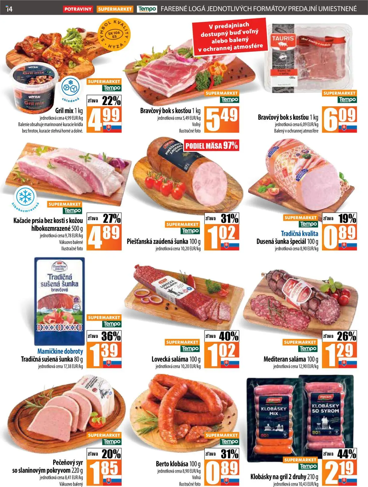COOP Jednota leták │ platný od 31.07.2025 | Strana: 14 | Produkty: Gril, Syr, Šunka