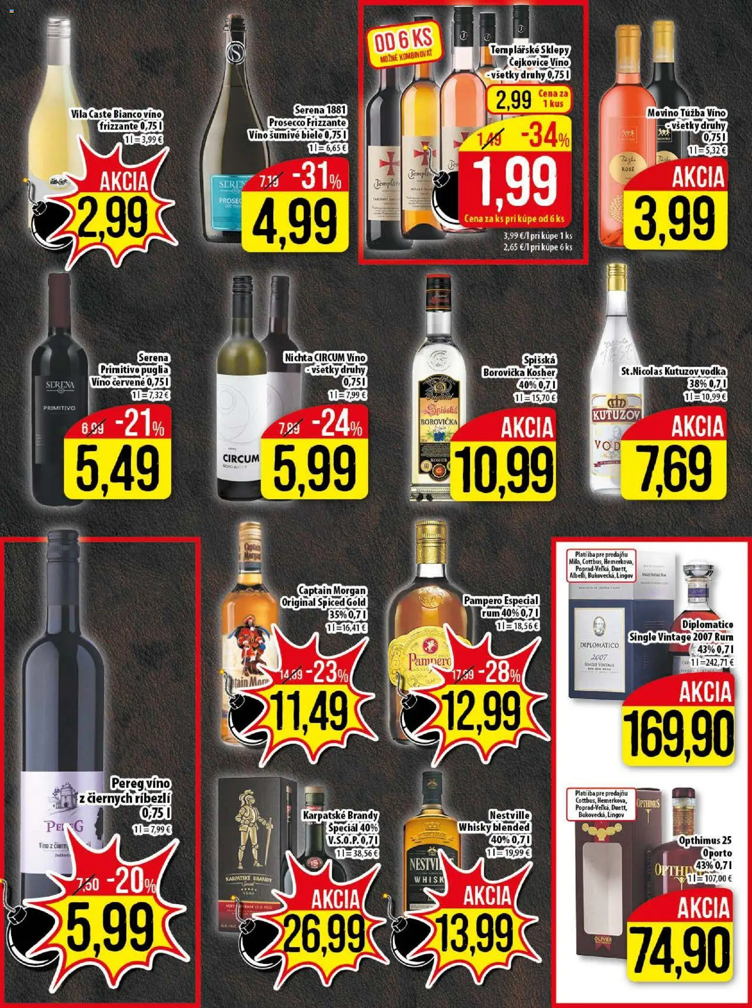 Nové Klas akcie – leták je platný od 27.10.2025 | Strana: 19 | Produkty: Diplomatico, Víno, Prosecco, Captain Morgan