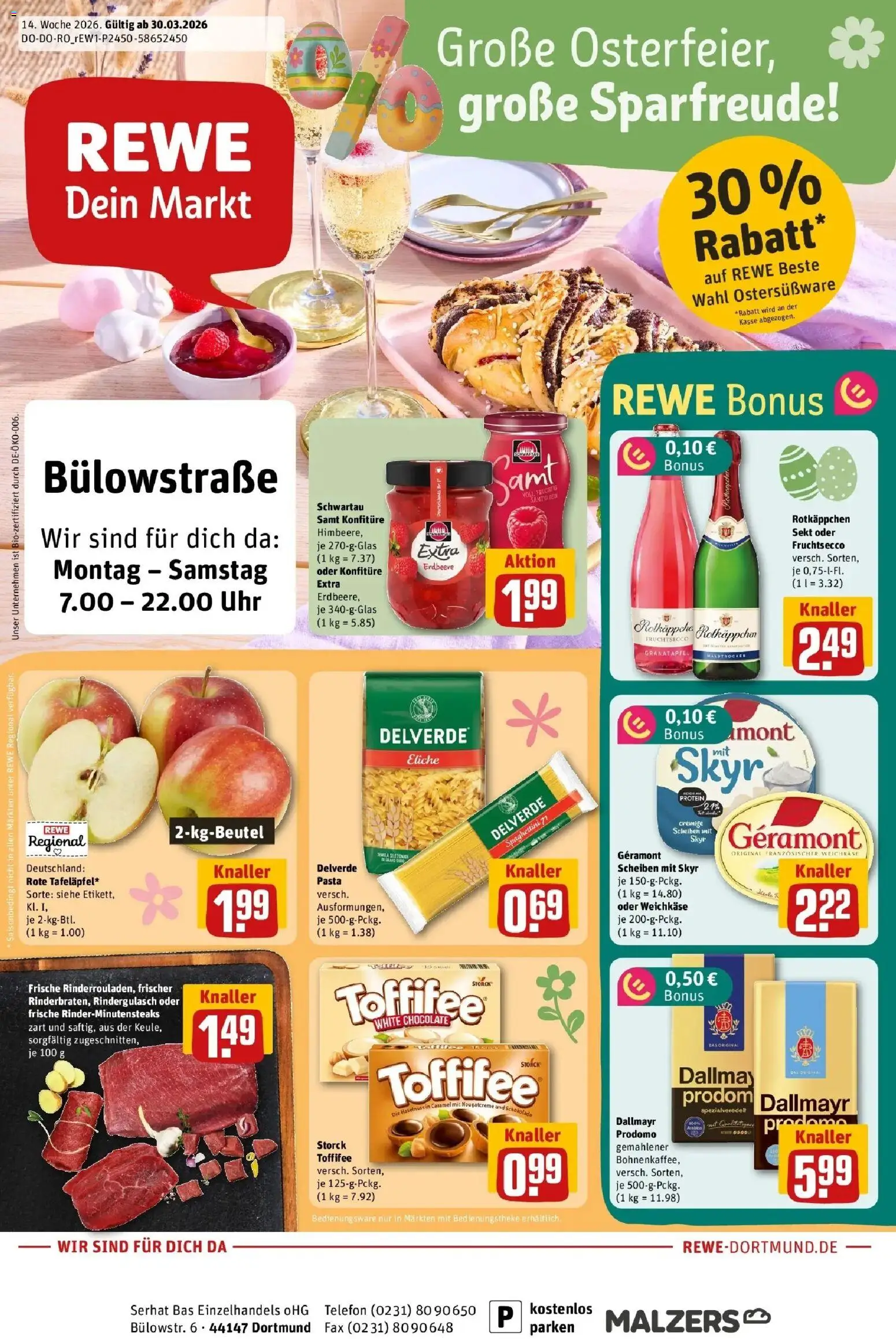 Rewe Prospekt Dortmund	 – gültig ab 30.03.2026 | Seite: 1 | Produkte: Geramont, Granatapfel, Fruchtsecco, Telefon