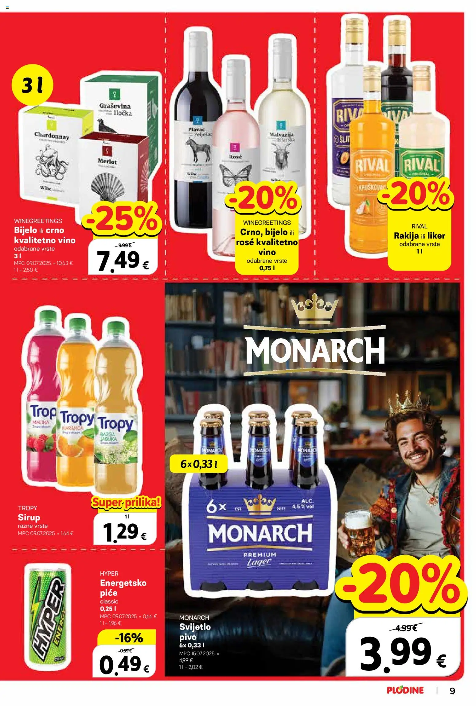 Plodine katalog | vrijedi od 08.04.2026 | Stranica: 9 | Proizvodi: Vino, Pivo, Liker, Rakija