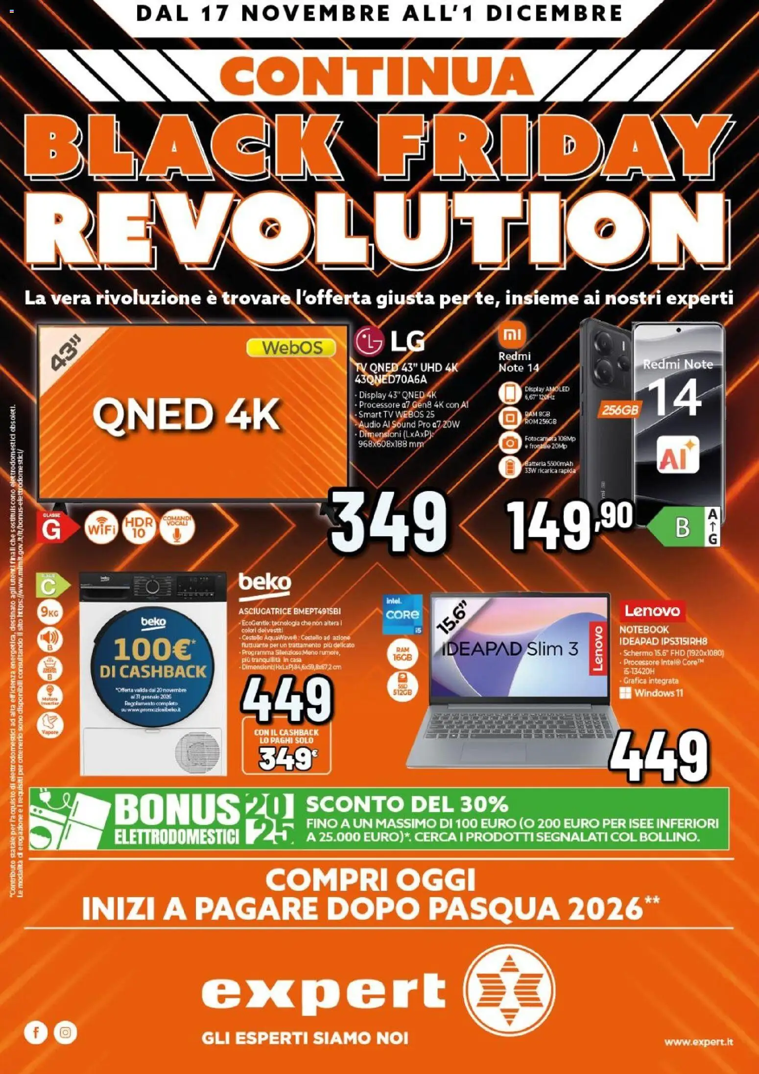 Volantino Expert del 17.11.2025 | Pagina: 1 | Prodotti: Notebook, TV, Fotocamera, Batteria