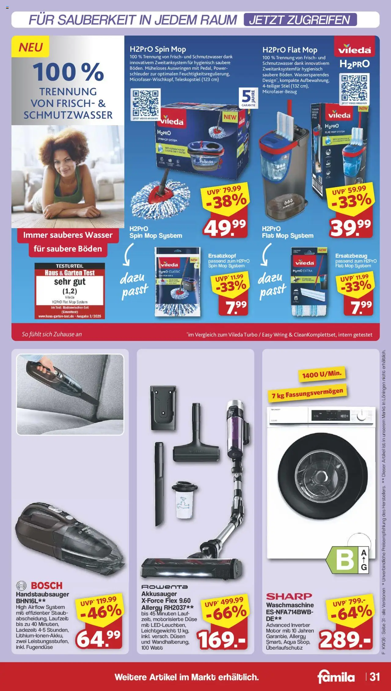 Famila Nordwest Markt - Angebote - gültig ab dem 01.09.2025 | Seite: 36 | Produkte: Bosch, Waschmaschine, Wasser, Video