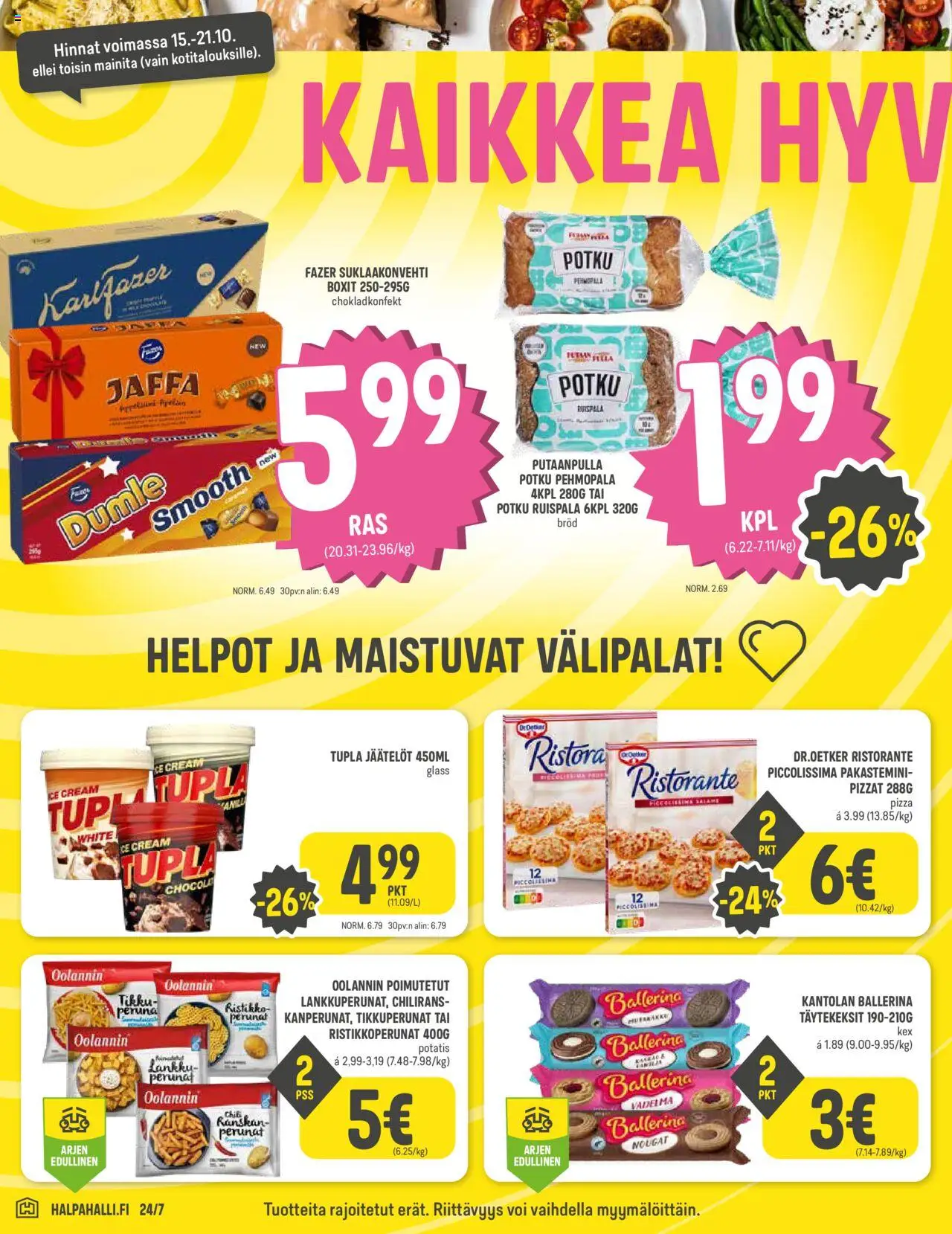 Halpa Halli tarjoukset – voimassa 15.10.2025 alkaen | Sivu: 4 | Tuotteet: Vadelma, Voi, Peruna, Pizza