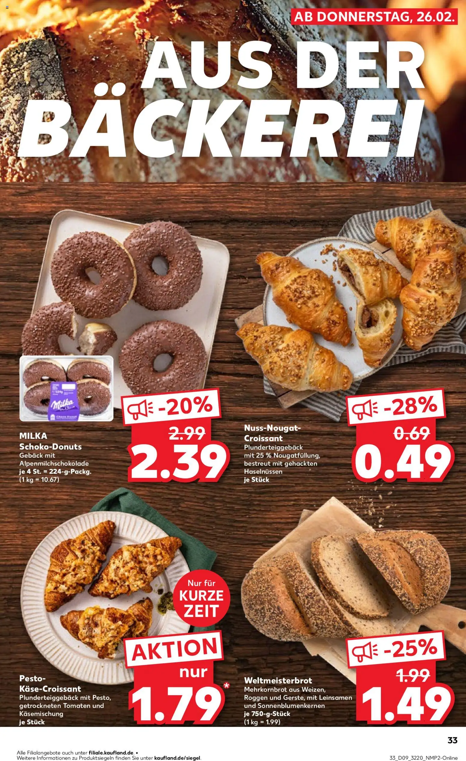 Kaufland prospekt Rostock	 – gültig ab 26.02.2026 | Seite: 33 | Produkte: Bäckerei, Tomaten, Milka, Donuts