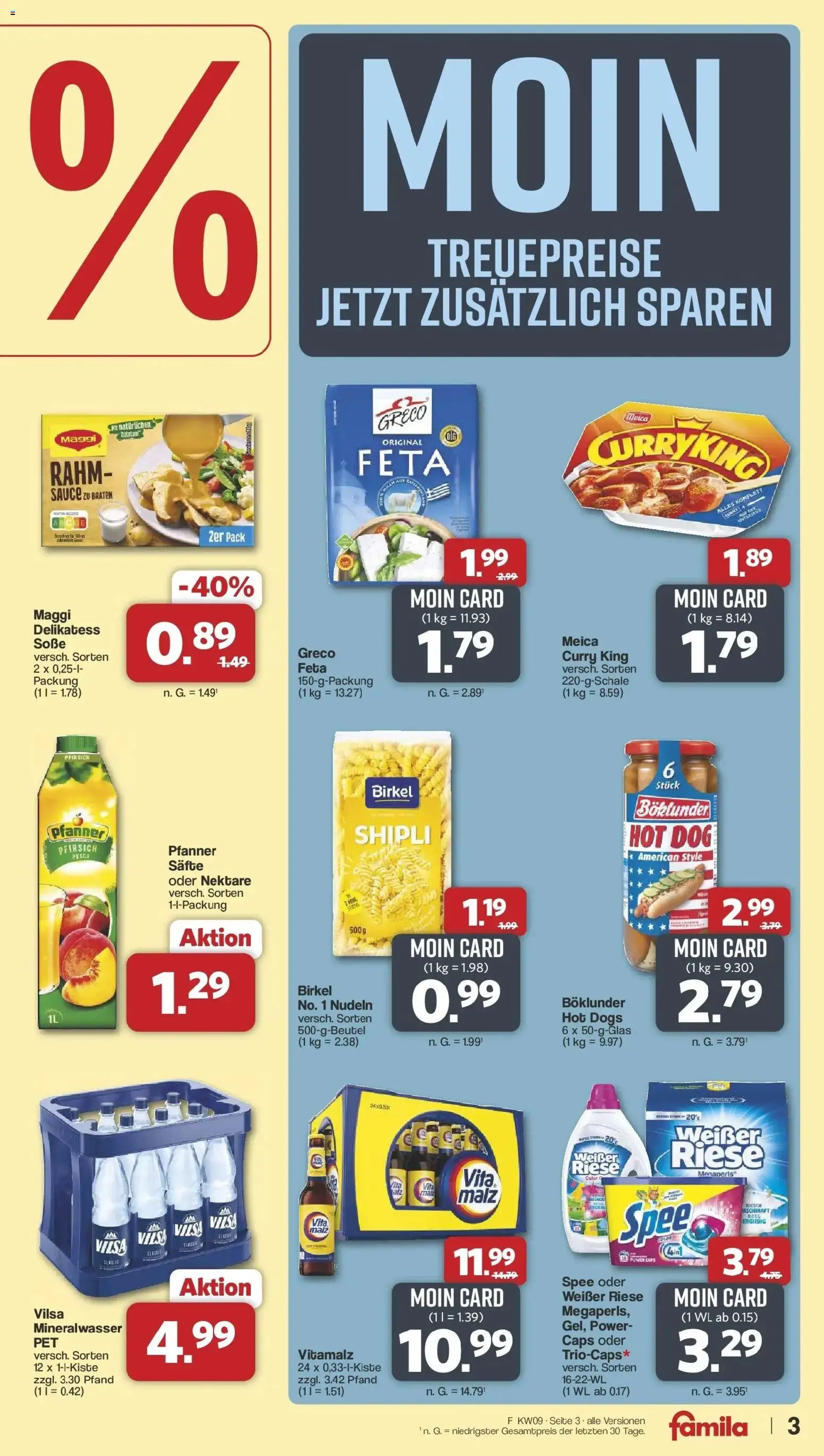 Famila Nordwest Wochenangebote – gültig ab 23.02.2026 | Seite: 3 | Produkte: Feta, Mineralwasser, Spee, Nudeln