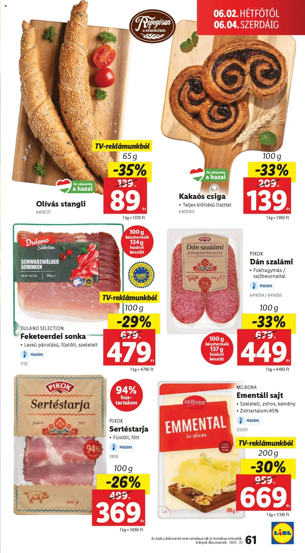 Lidl akciós ujság - amely érvényes a következő dátumtól: 29.05.2025 | Oldal: 61 | Termékek: Hús, Stangli, Ementáli sajt, Kakaós csiga