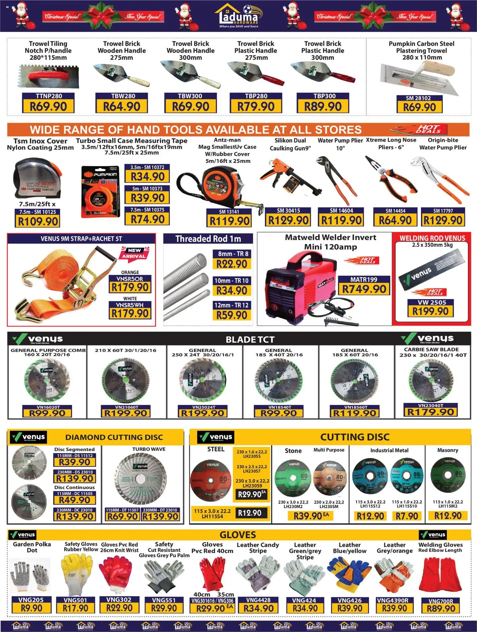 New Laduma Hardware catalogue – valid from 11.12.2025 | Page: 14 | Products: Gloves, Case, Water, Tape