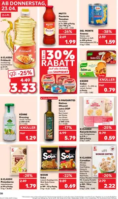 K-CLASSIC Frittieröl, hochwertig, hocherhitzbar je 2-I-FI. ab 23.04.2026 gültig | Seite: 30 | Produkte: Olivenol, Dressing, Tomaten, Chili