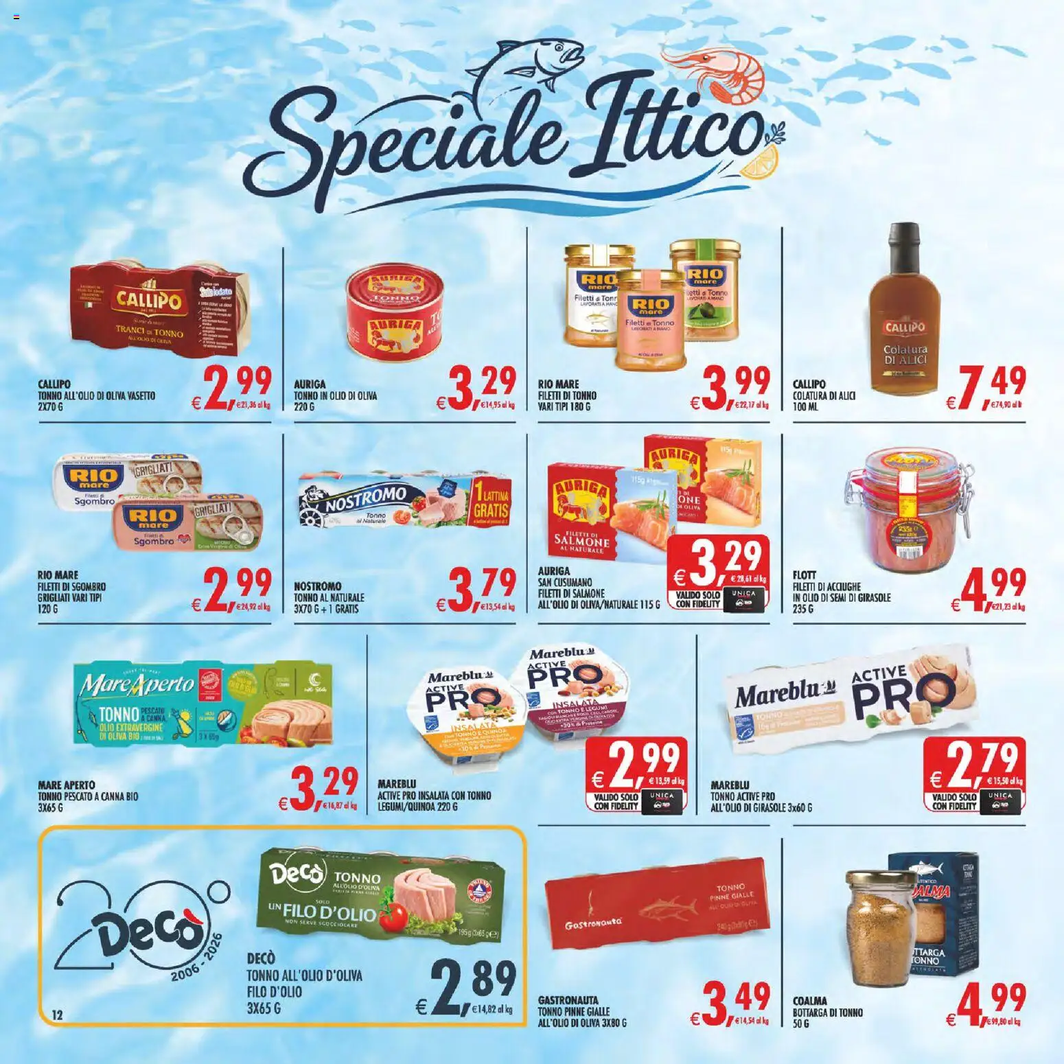 Volantino Decò del 17.04.2026 | Pagina: 12 | Prodotti: Salmone, Olio, Tonno al naturale, Sgombro