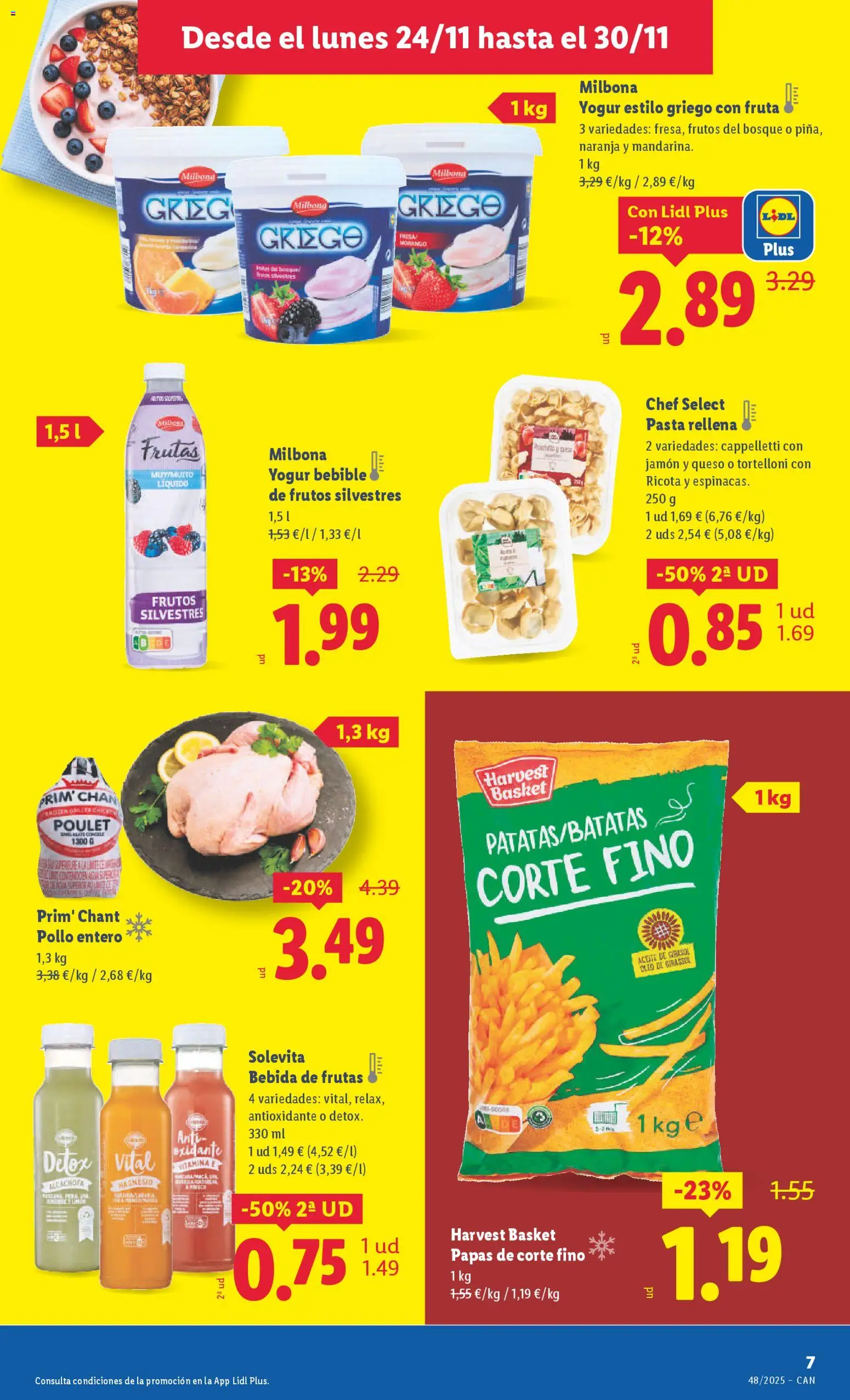 Lidl - Canarias  │ válido desde el 24.11.2025 | Página: 7 | Productos: Queso, Yogur, Pasta, Yogur bebible