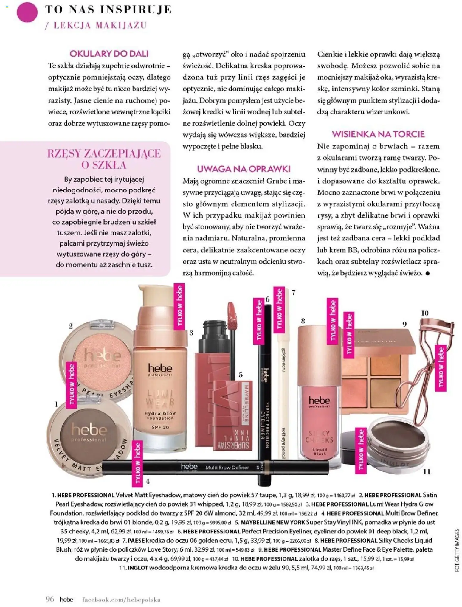 Hebe gazetka - Magazyn od 01.03.2026 | Strona: 96 | Produkty: Okulary, Pomadka, Kredka do oczu, Kredka do brwi