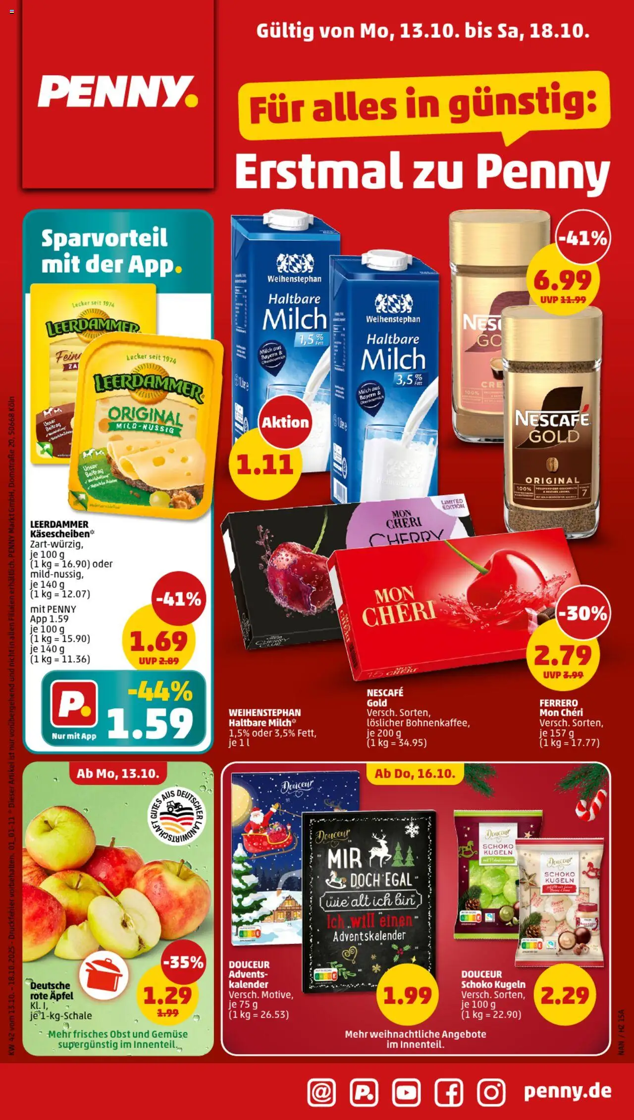 Penny Prospekt 	 – gültig ab 13.10.2025 | Seite: 1 | Produkte: Nescafe, Milch, Äpfel, Obst