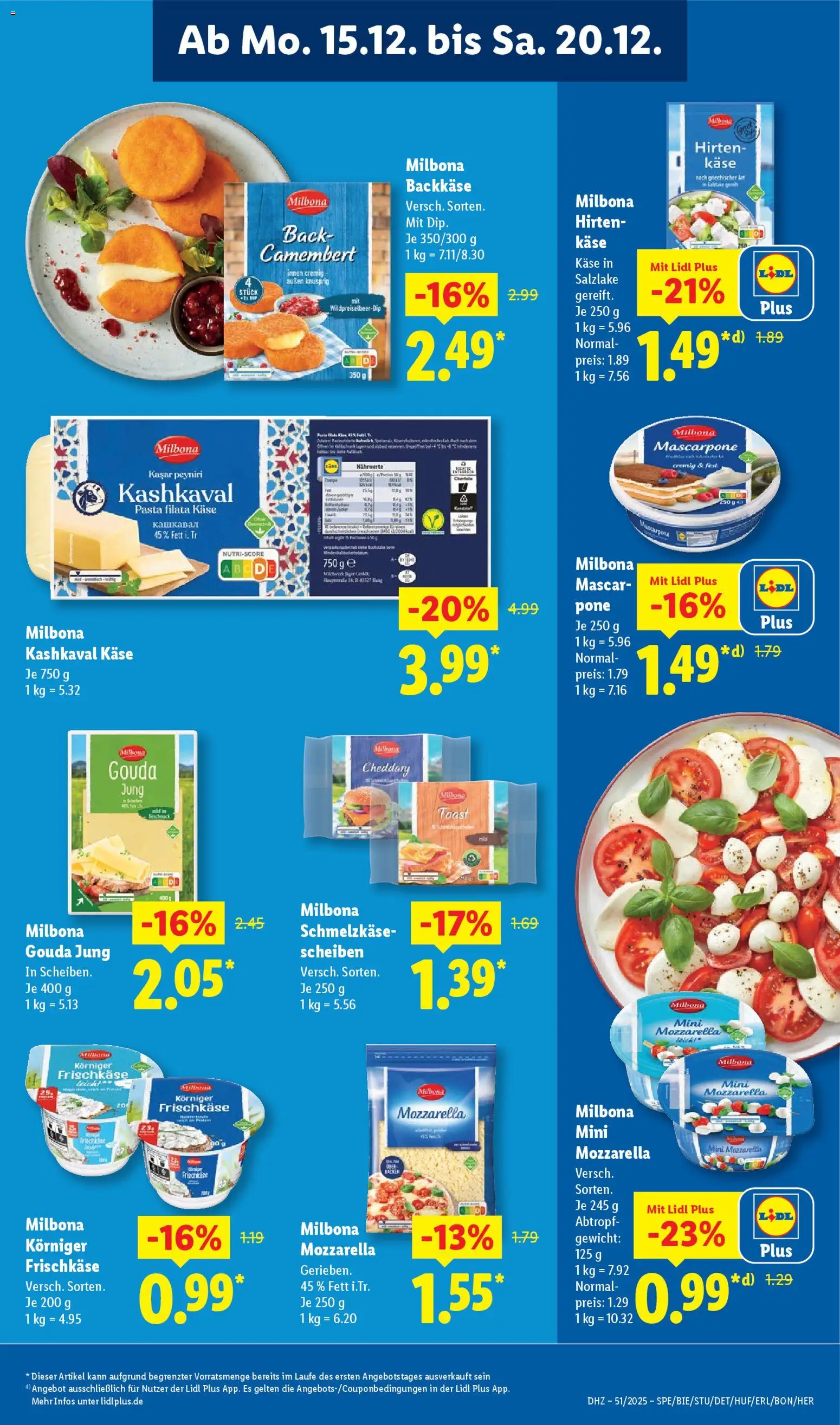 Lidl Prospekt Bestwig – gültig ab 15.12.2025 | Seite: 15 | Produkte: Mascarpone, Toast, Mozzarella, Gouda