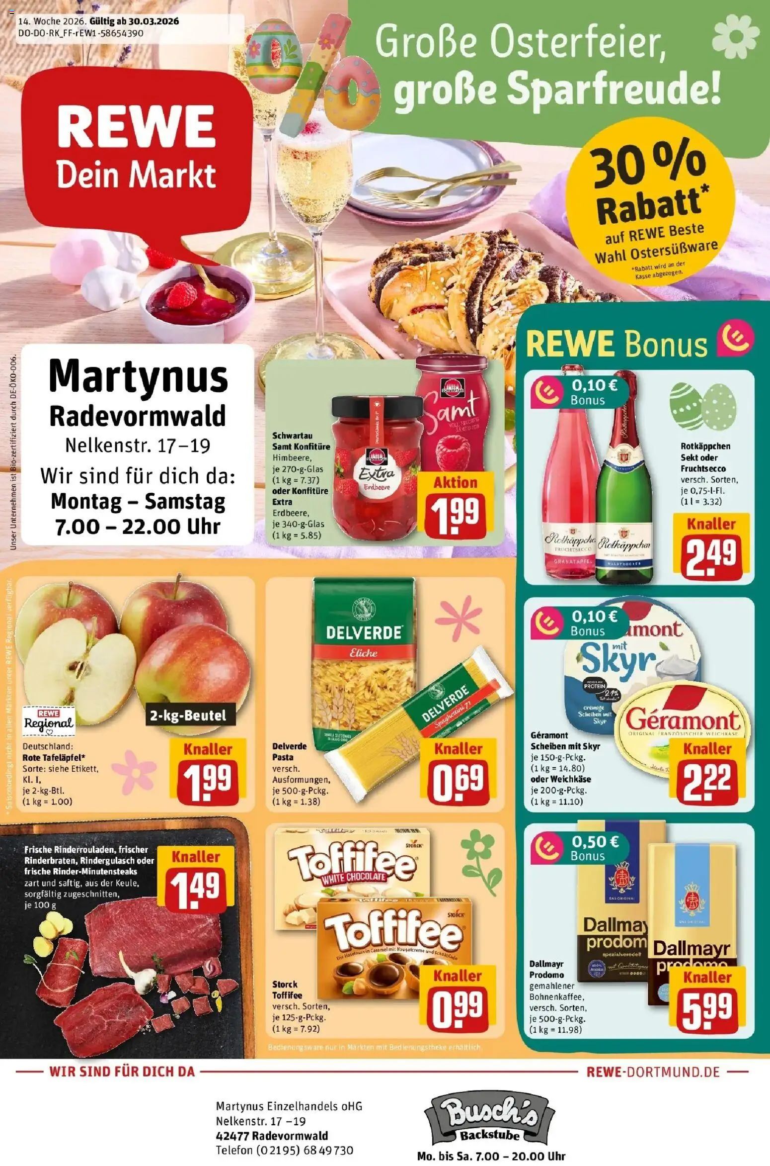 Rewe Prospekt Radevormwald	 – gültig ab 30.03.2026 | Seite: 1 | Produkte: Granatapfel, Schokolade, Skyr, Uhr