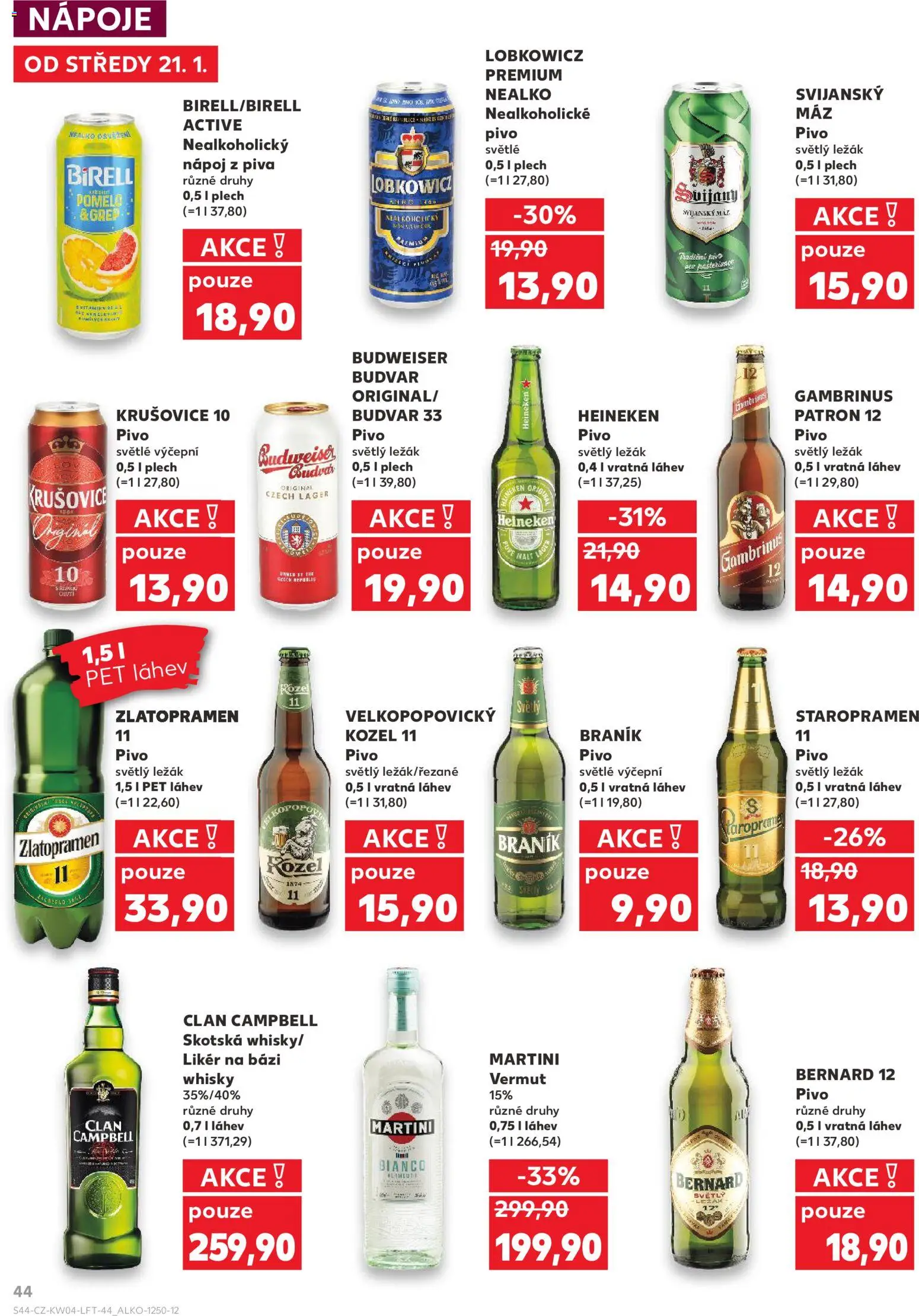 Kaufland leták - Praha 4 od 21.01.2026 | Strana: 44 | Produkty: Budvar, Pivo, Nealkoholické pivo, Braník