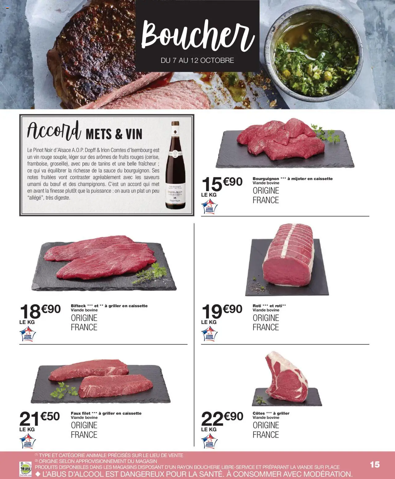 {H1} | Page: 15 | Produits: Viande, Vin, Viande bovine