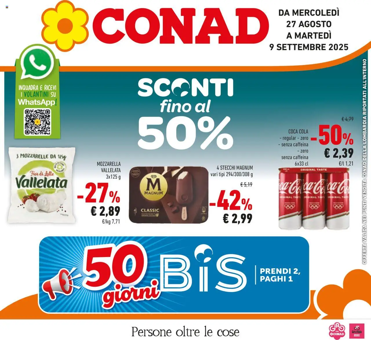 Volantino Conad del 27.08.2025 | Pagina: 1 | Prodotti: Mozzarella, Latte, Coca Cola