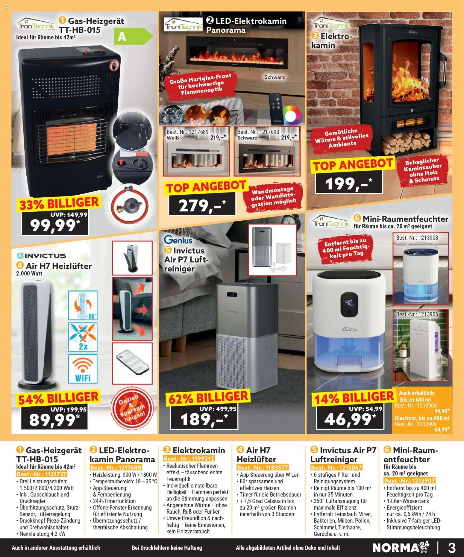 Norma Bestellmagazin Januar 2026 – gültig ab 01.01.2026 | Seite: 3 | Produkte: Top, Luftreiniger, Kamin