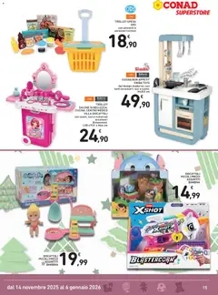 Anteprima del volantino TROLLEY SALONE DI BELLEZZA, CUCINA, CENTRO MEDICO VILLA GIOCATTOLI, Trolley with sounds, lights and numerous accessories. Dimensions: L50 x P21 x H66 cm valido a partire dal 14.11.2025 | Pagina: 15 | Prodotti: Trolley, Batterie