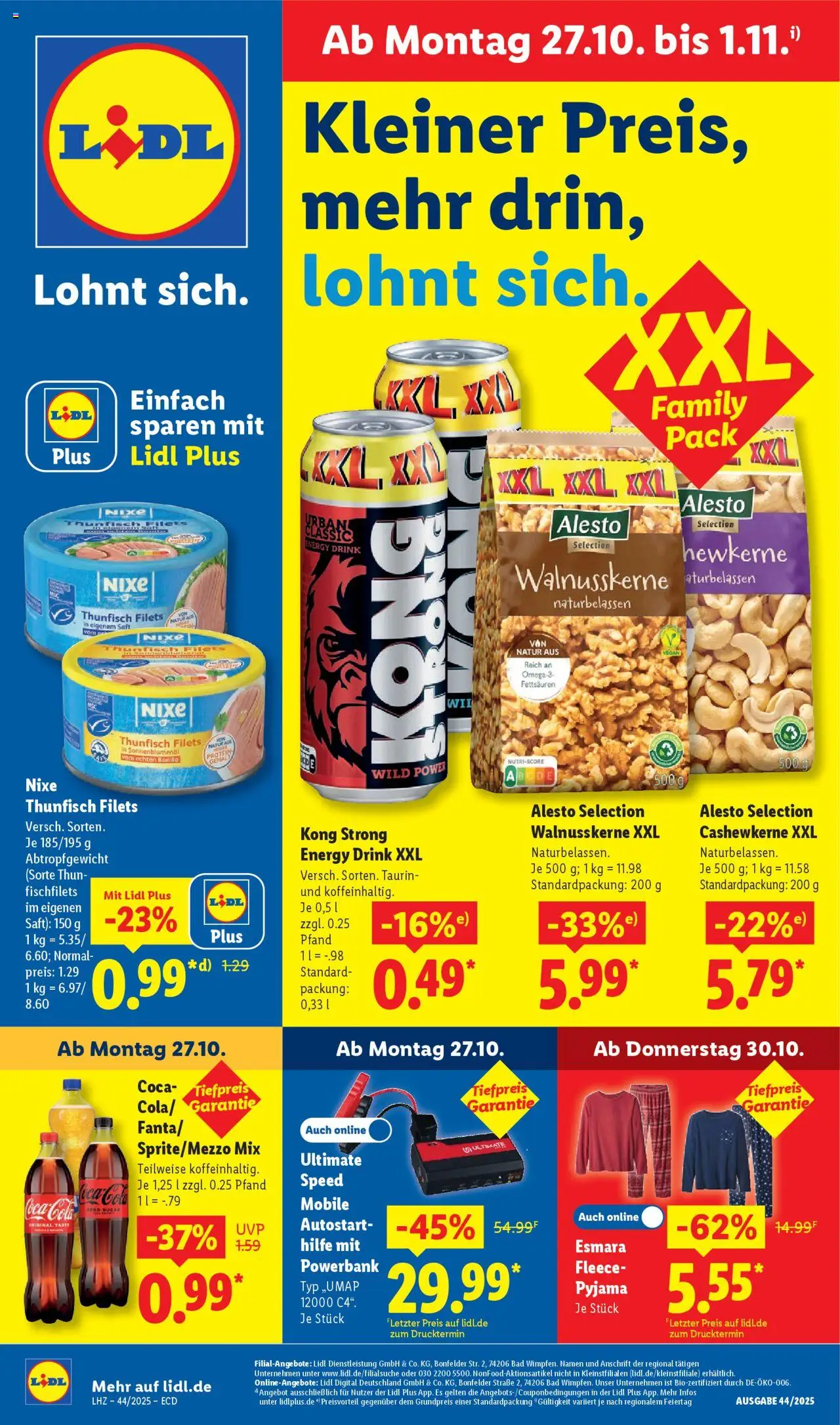 Lidl - Prospekt – gültig ab 27.10.2025 | Seite: 1 | Produkte: Energy, Bad, Pyjama, Powerbank
