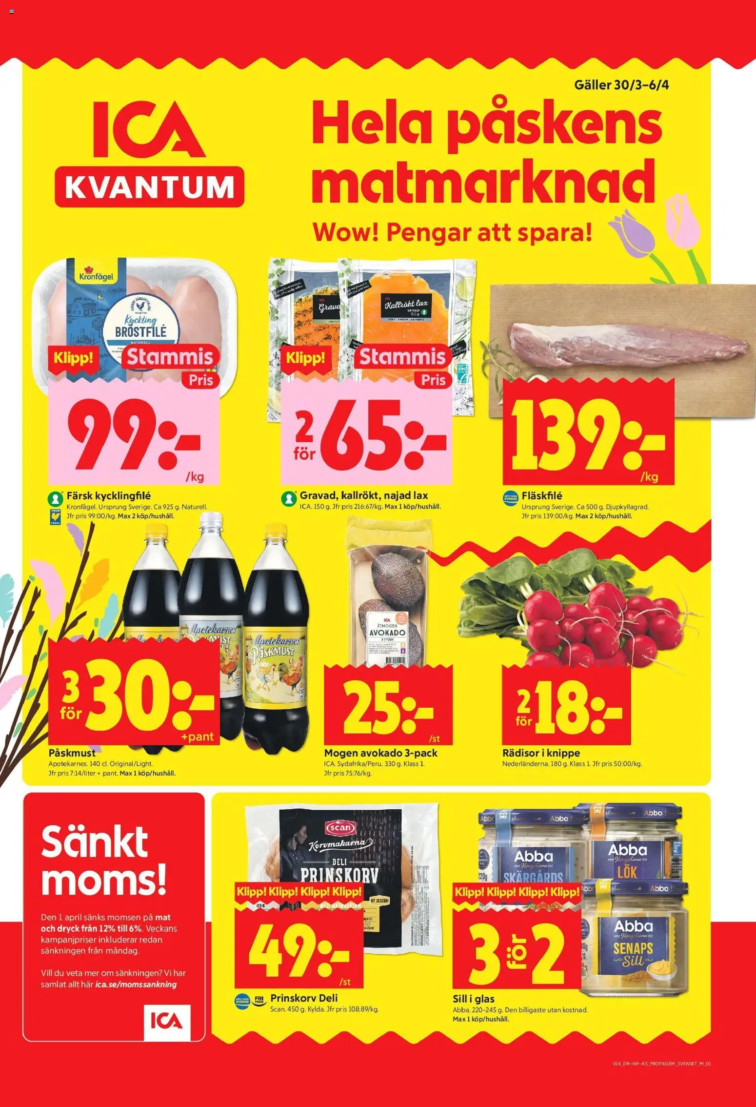 ICA Kvantum reklamblad aktuell från 30.03.2026 | Sida: 1 | Produkter: Prinskorv, Galler, Sill, Lax